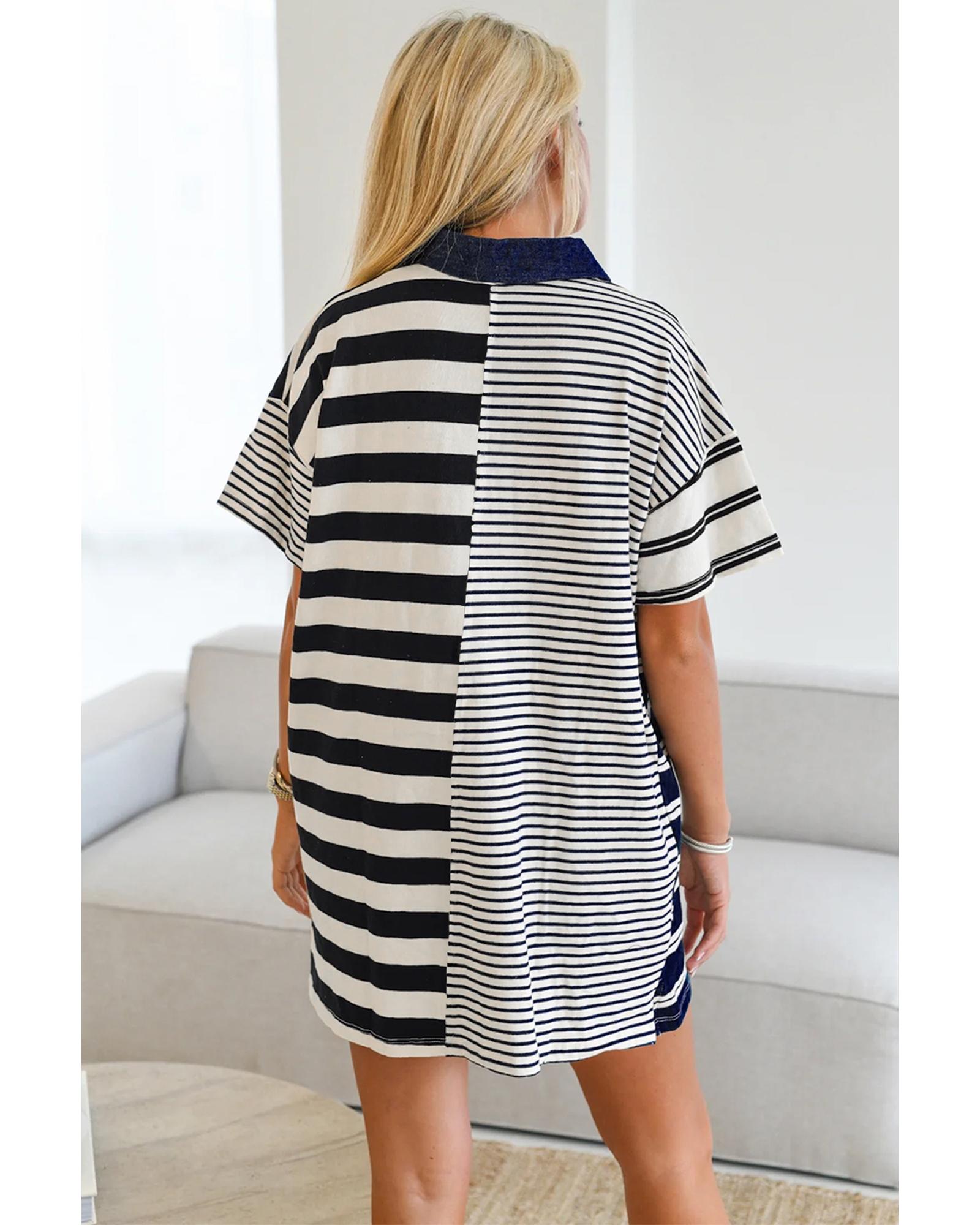 V539-AZEXDC6122549-P219-XL-202508310335-00 Black Stripe Half Placket Polo T Shirt Dress - XL - Image 1