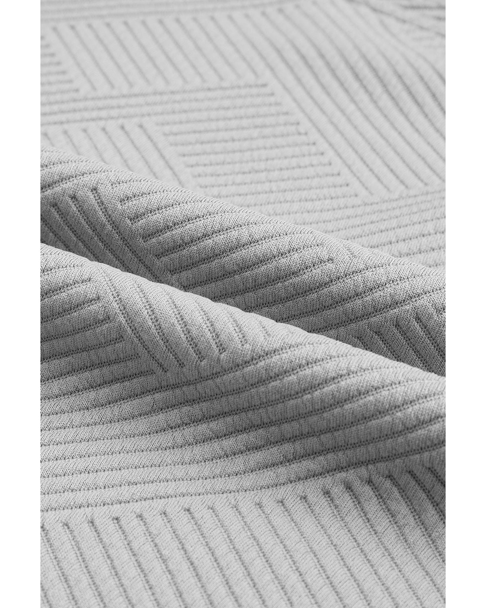 V539-AZEXDC625104-11-XL-202508292135-00 Gray Textured Long Sleeve Top and Drawstring Shorts Set - XL - Image 1