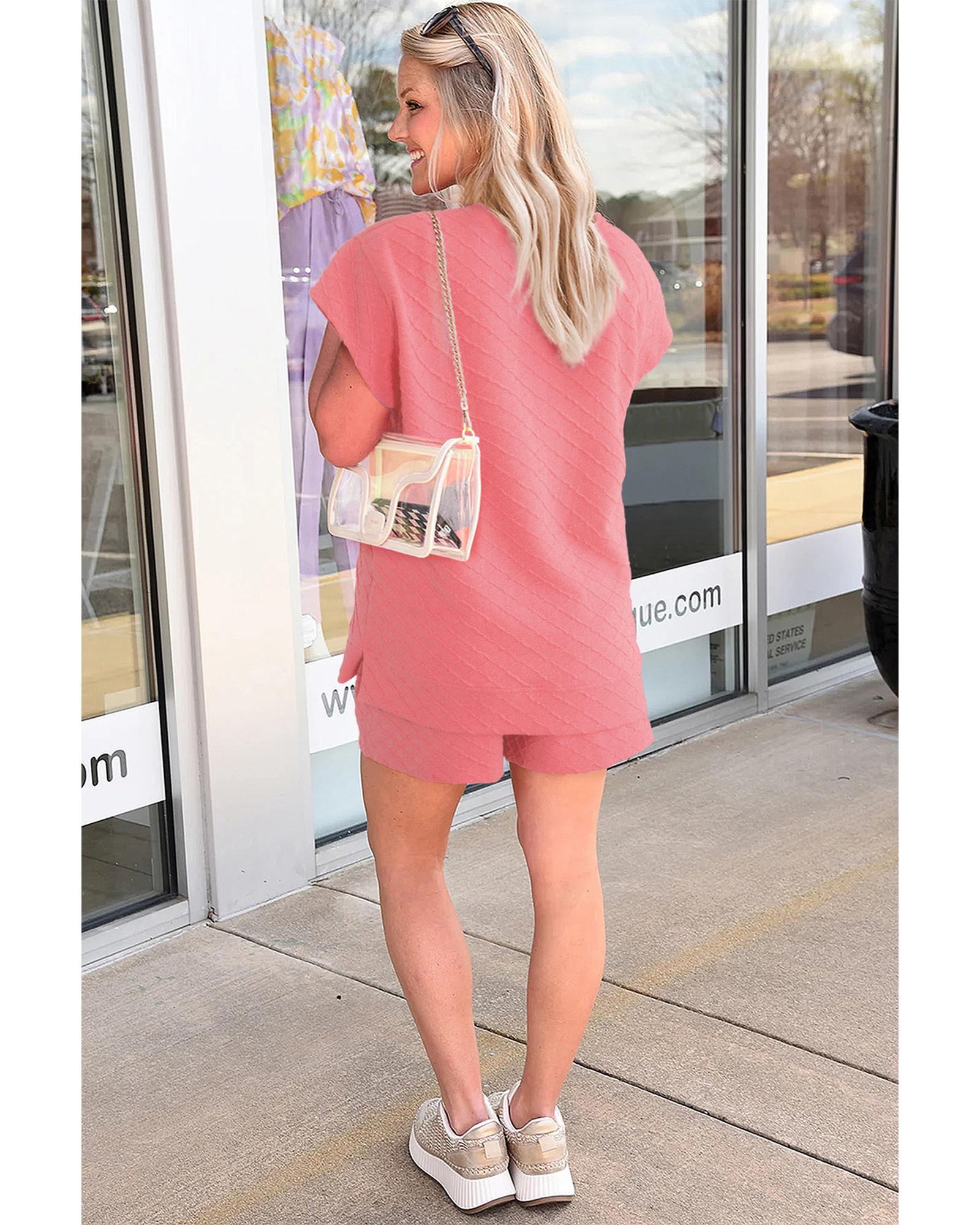 V539-AZEXDC626216-P6010-S-202506142017-00 Casual Checkered Textured Tee and Drawstring Shorts - S - Image 1