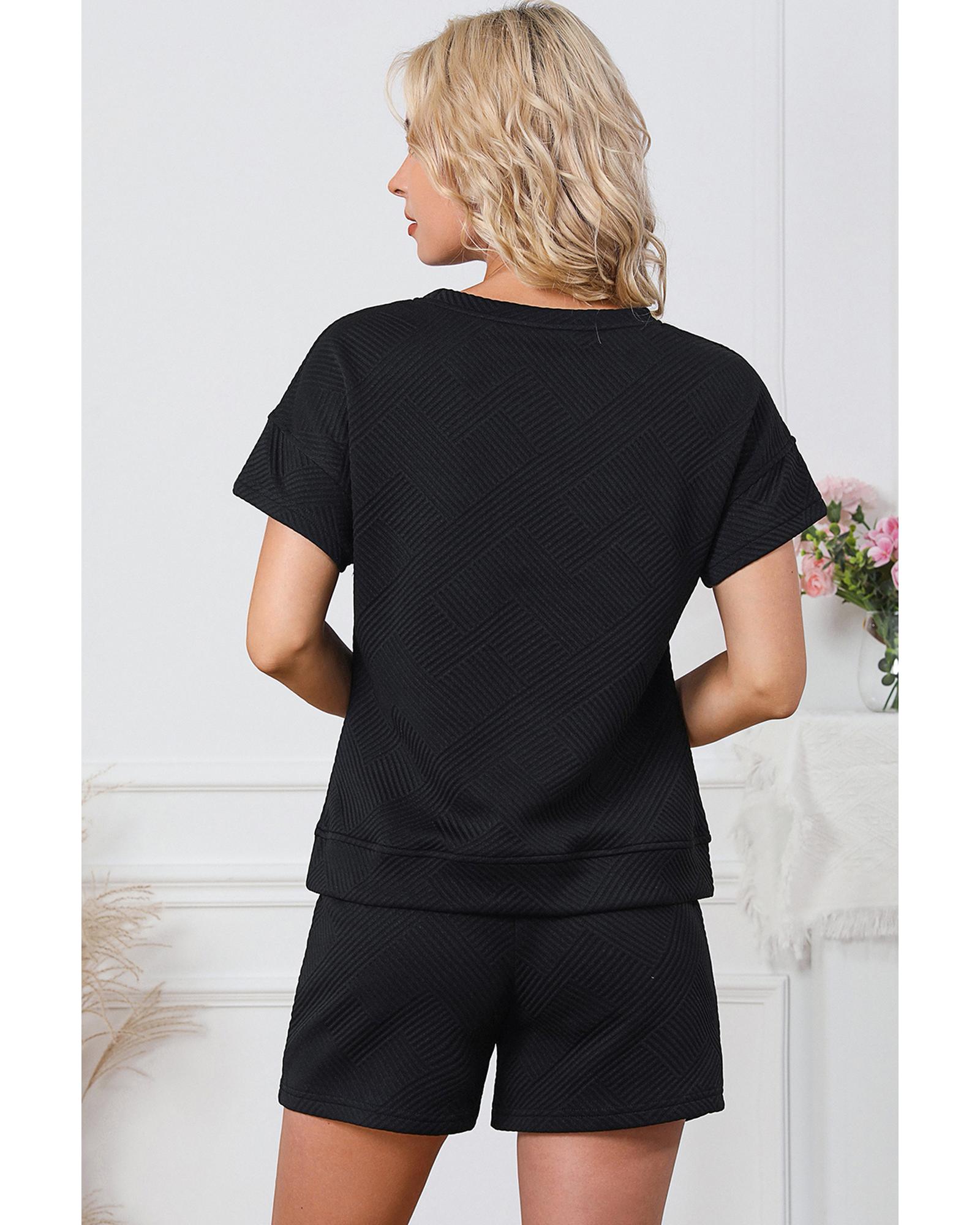 V539-AZEXDC626248-2-XL-202506142110-00 Black Trendy Texture Sequin Baseball Graphic Short 2pcs Set - XL - Image 1