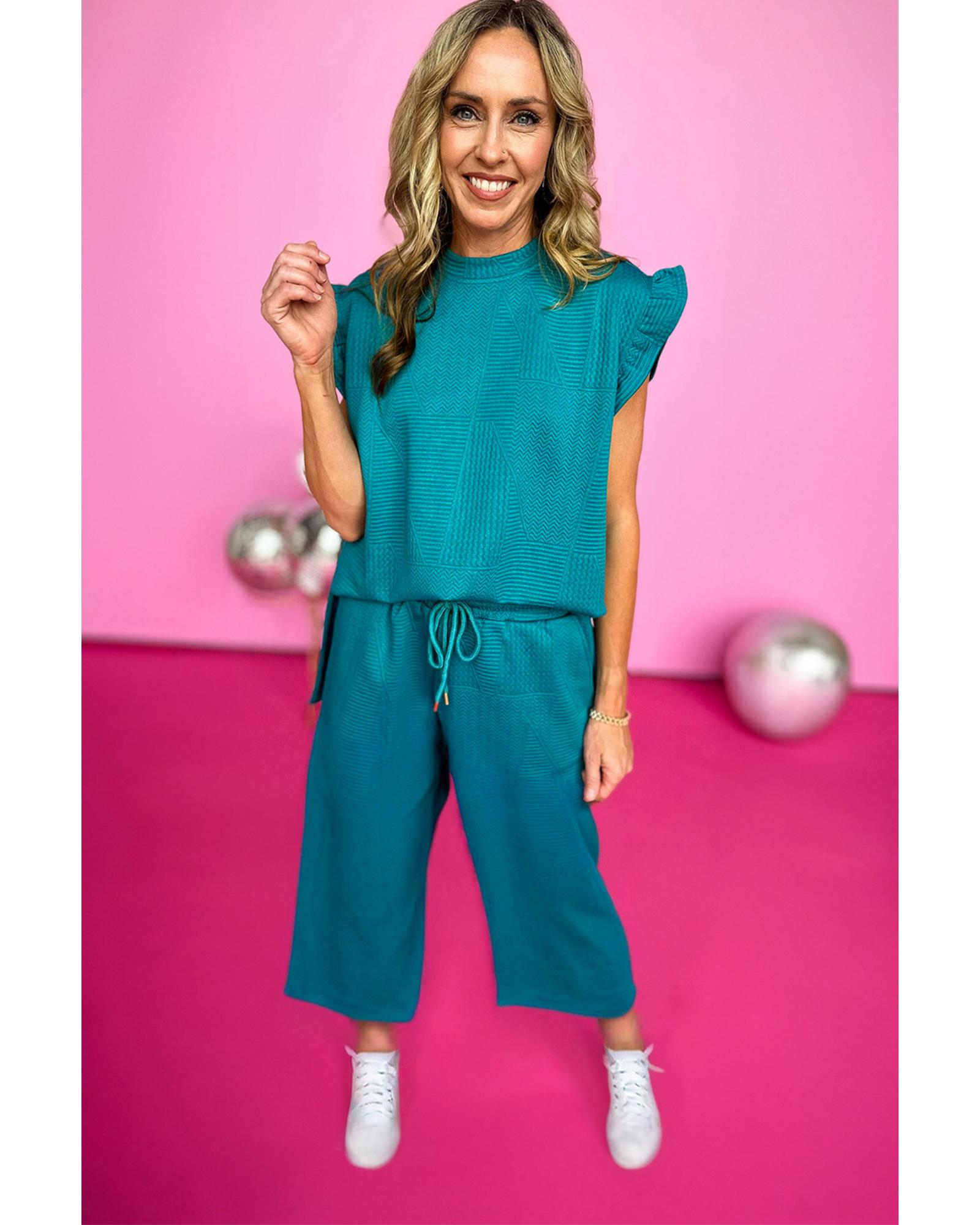 V539-AZEXDC626277-P1809-XL-202506191827-00 Skobeloff Ruffled Sleeve Summer Top and Cropped Loose Pants Set - XL - Image 1