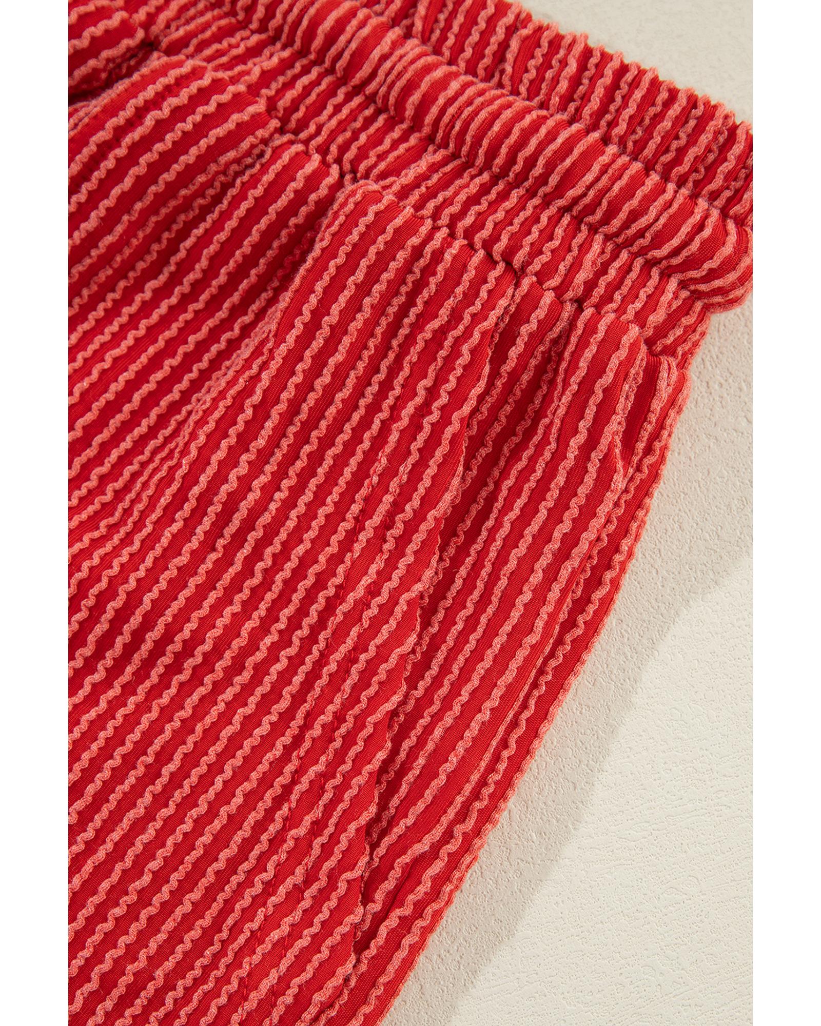 V539-AZEXDC626421-P3-S-202506142206-00 Fiery Red JOLLY Corded Long Sleeve Top and Pockets Pants Set - S - Image 1