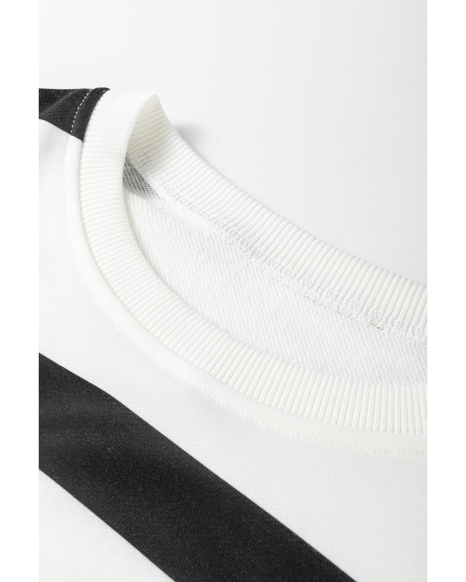 V539-AZEXDC626456-P219-L-202508300020-00 Black Stripe Drop Shoulder Pullover and Jogger Pants Set - L - Image 1