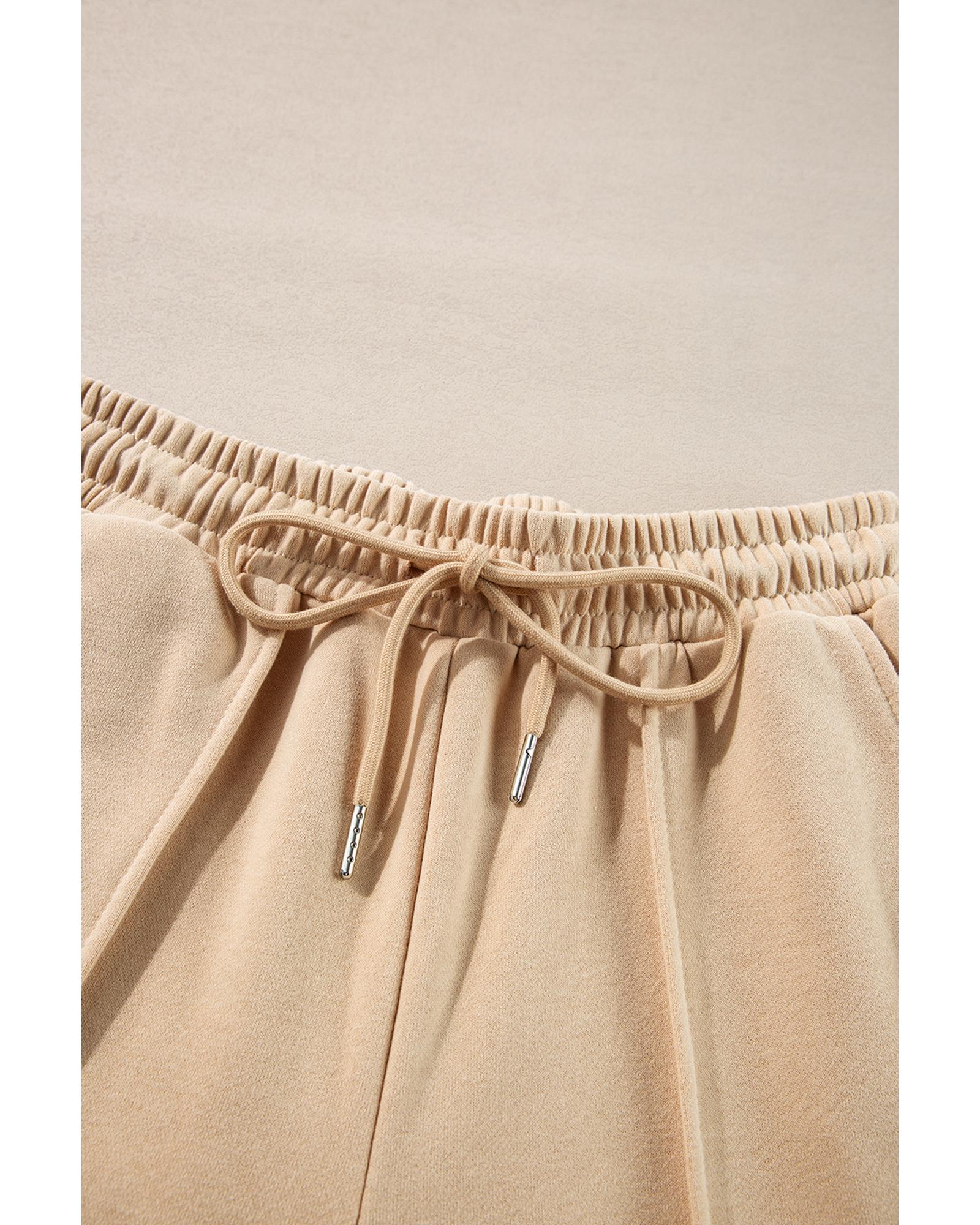 V539-AZEXDC626470-P18-XL-202508281920-00 Apricot Solid Seamed Zipper Jacket and Drawstring Waist Pants Set - XL - Image 1