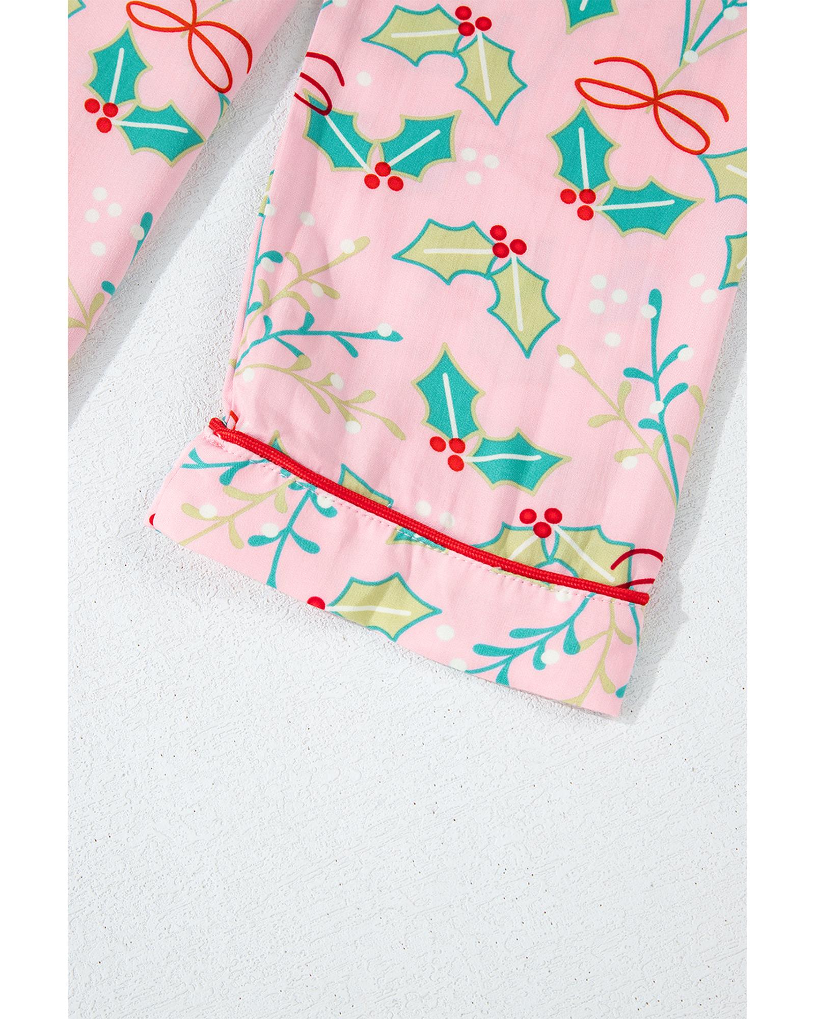 V539-AZEXDC626549-P22-S-202506150308-00 Multicolour Floral Christmas Pajamas Set - S - Image 1