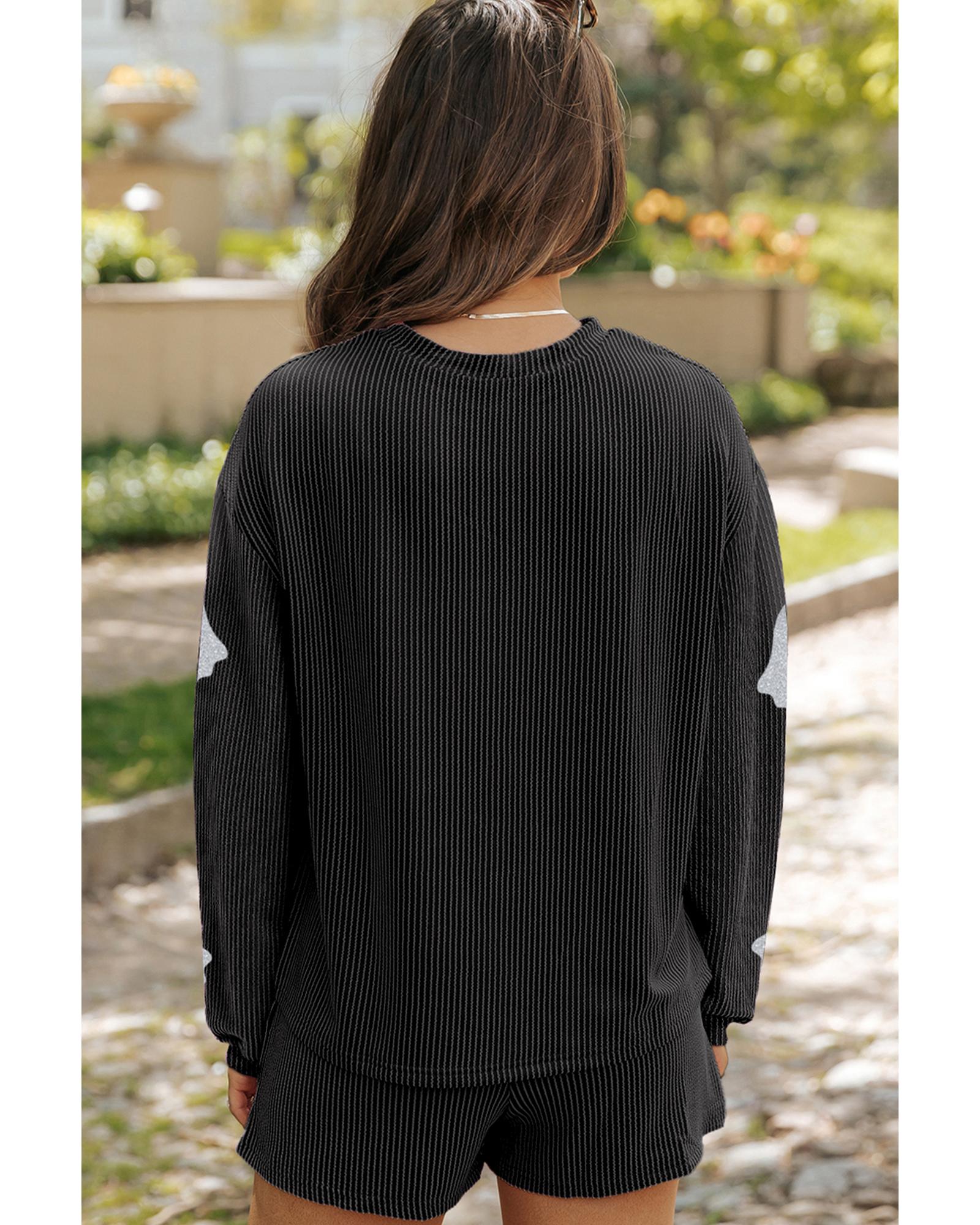 V539-AZEXDC626892-P4011-XL-202508302035-00 Carbon Grey Halloween Ghost Graphic Corded Pullover and Shorts Two Piece Set - XL - Image 1