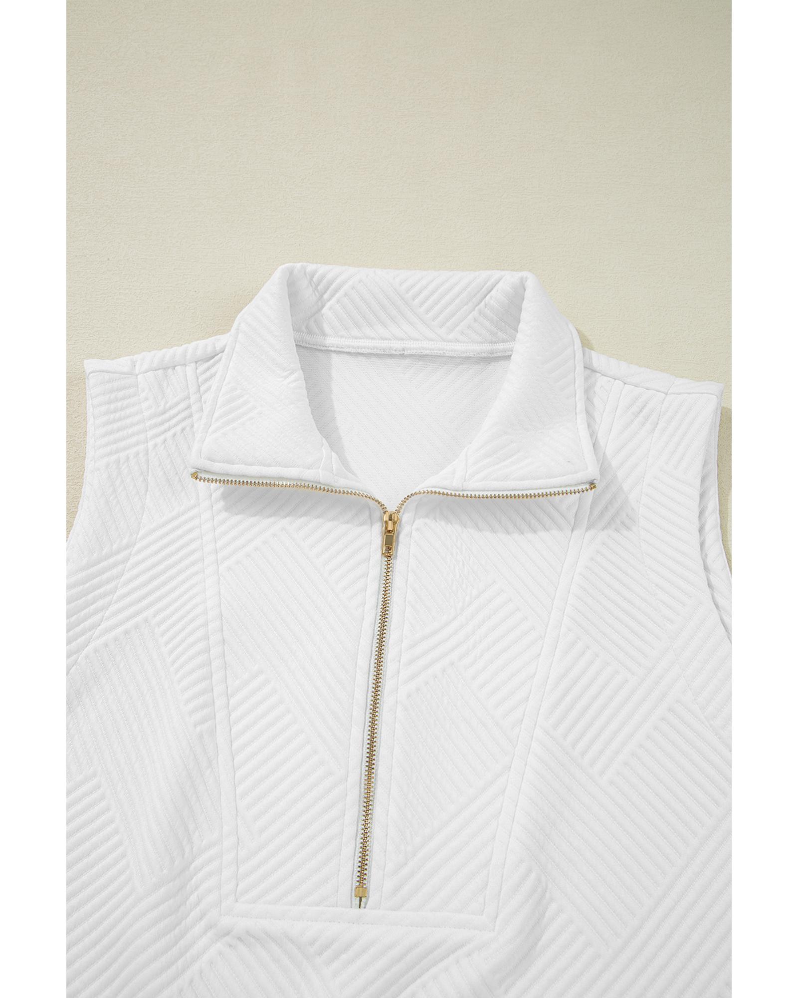 V539-AZEXDC626897-P101-M-202508302340-00 White Textured Half Zip Tank Top Drawstring Shorts Set - M - Image 1