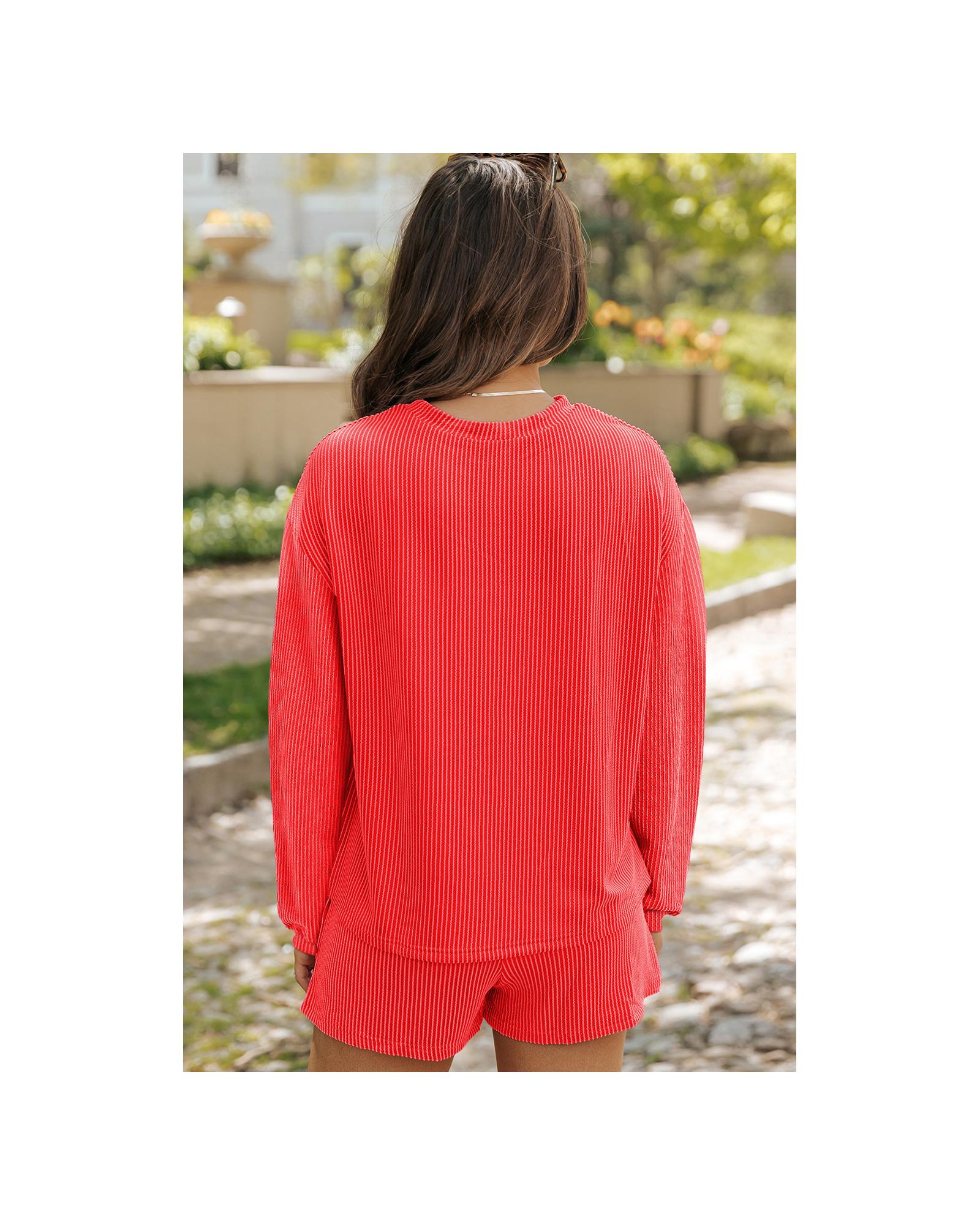 V539-AZEXDC626941-P5014-M-202508301040-00 Gold Flame Shiny Father Christmas Corded Long Sleeve Top and Shorts Set - M - Image 1