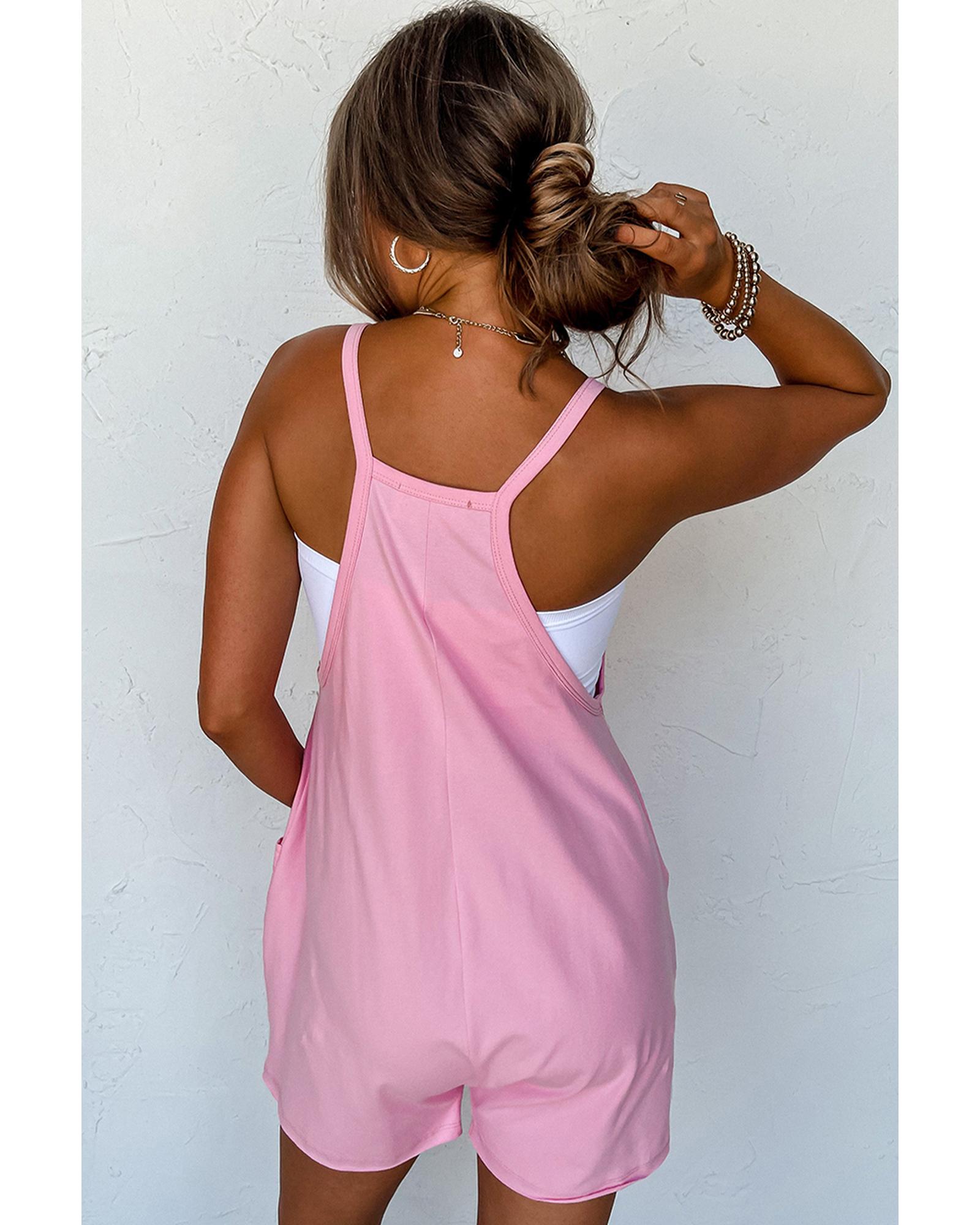 V539-AZEXDC6413097-P10-M-202508292305-00 Pink Spaghetti Straps V Neck Jersey Romper - M - Image 1