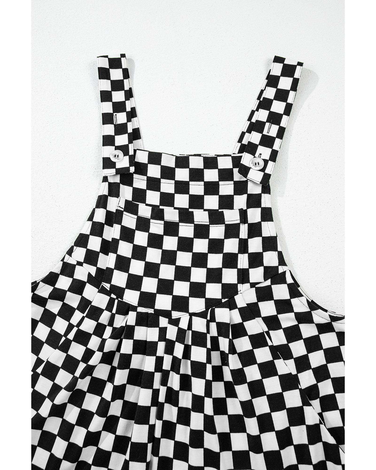 V539-AZEXDC6413851-P220-XL-202508310225-00 Black Checkered Print Pocketed Wide Leg Jumpsuit - XL - Image 1
