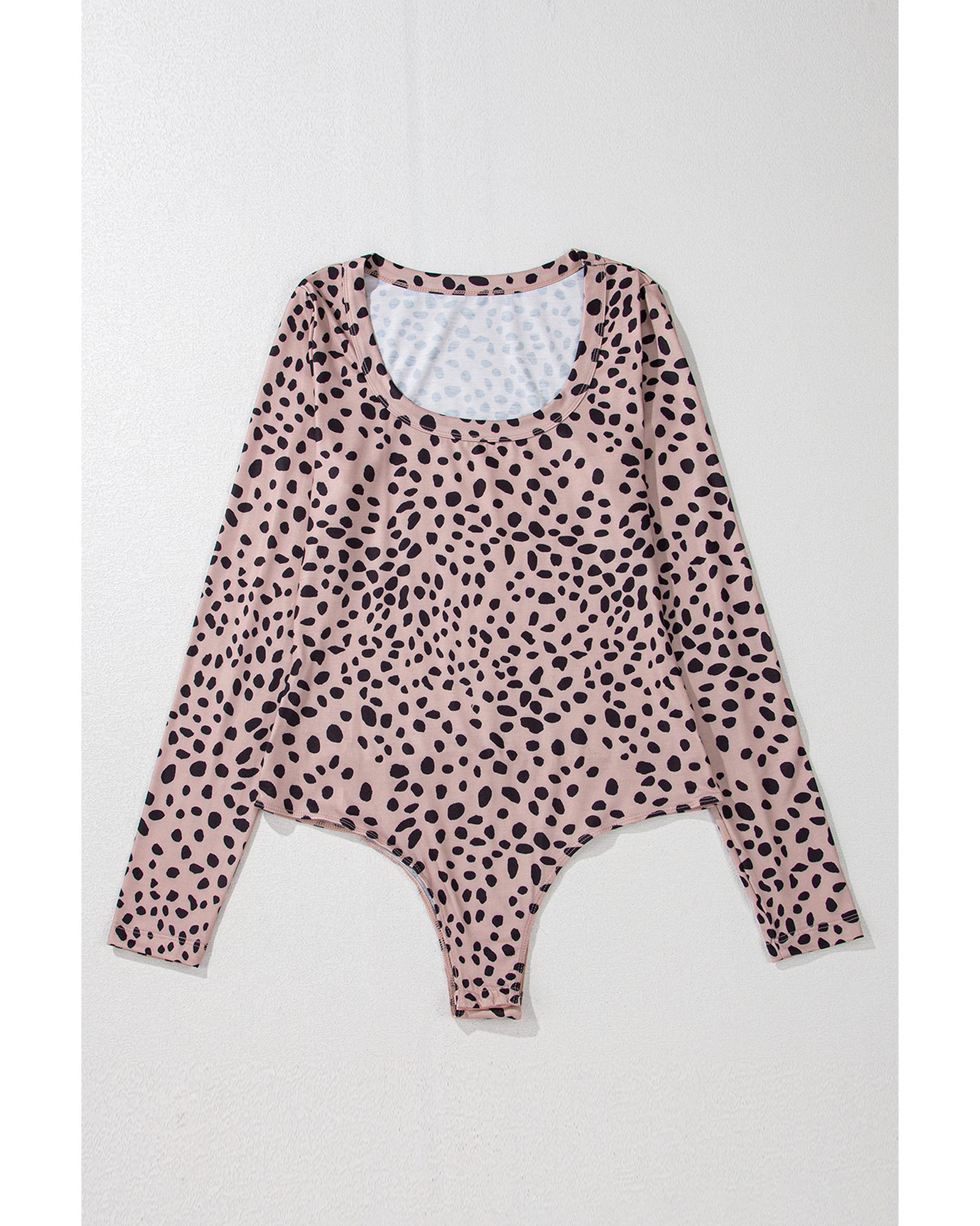 V539-AZEXDC6421845-P7016-L-202508300810-00 Smoke Gray Leopard Print Long Sleeve Scoop Neck Slim Fit Bodysuit - L - Image 1