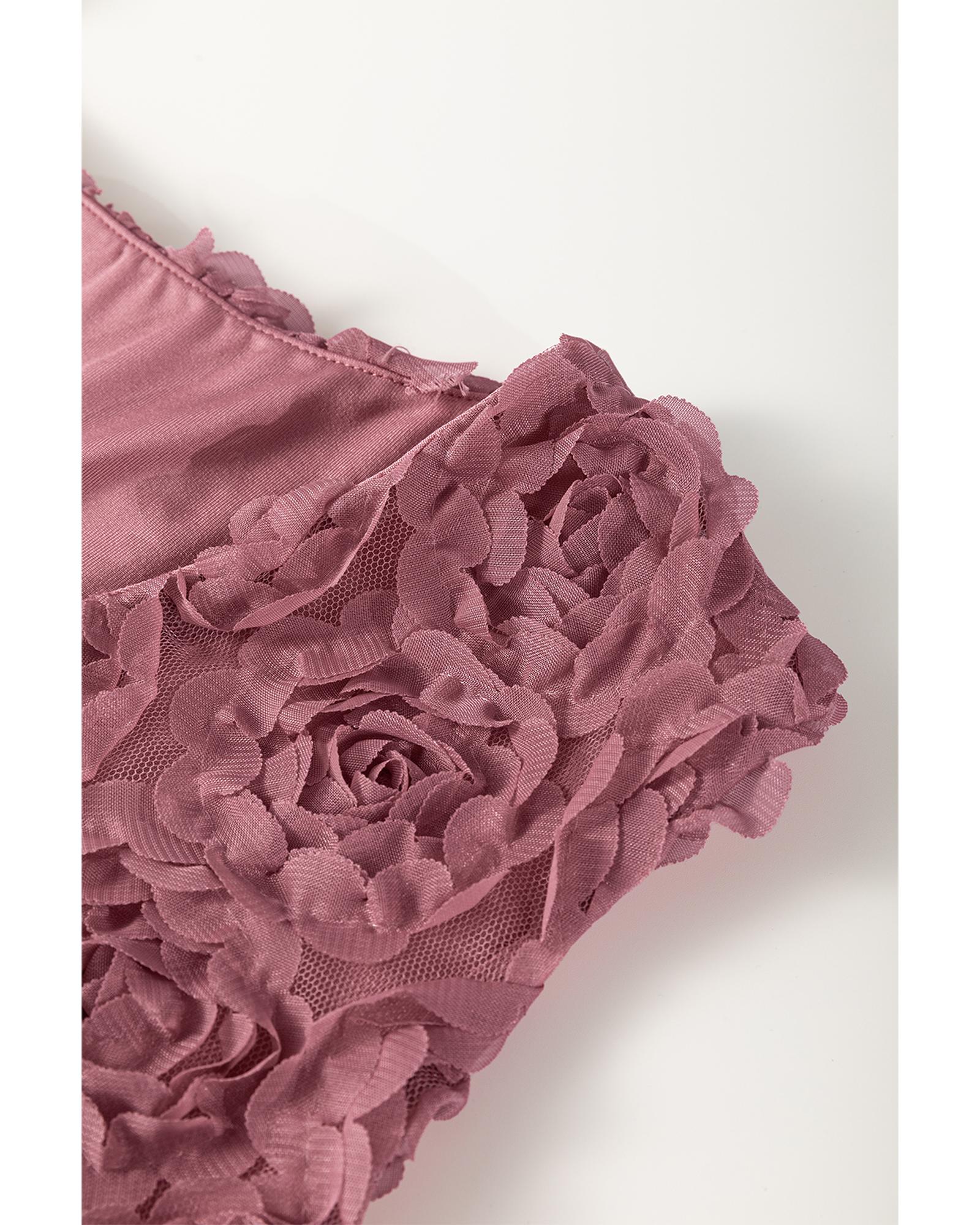 V539-AZEXDC6421875-P1810-M-202508301850-00 Heather Floral Textured V Neck Wrapped Sleeveless Bodysuit - M - Image 1