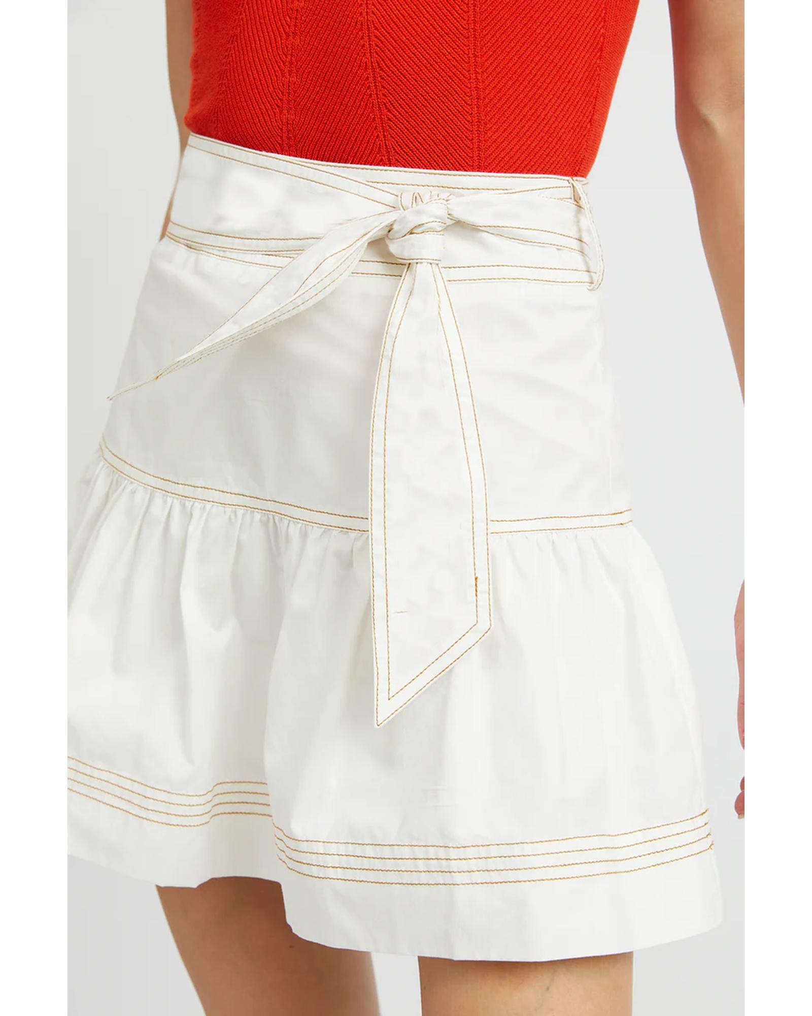 V539-AZEXDC721914-P1-L-202508282010-00 White Contrast Stitching Trim Knotted High Waist A-Line Mini Skirt - L - Image 1