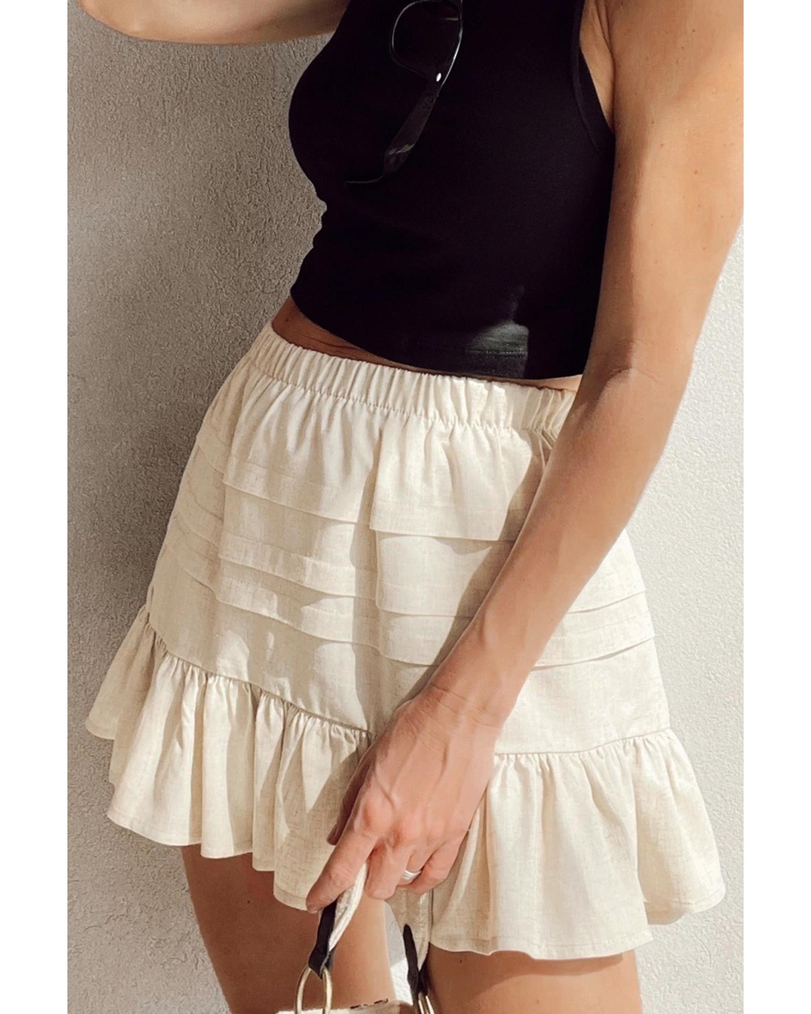 V539-AZEXDC721973-P15-L-202508292230-00 Beige Tiered Ruffled Hemline Elastic Waist Mini Skirt - L - Image 1