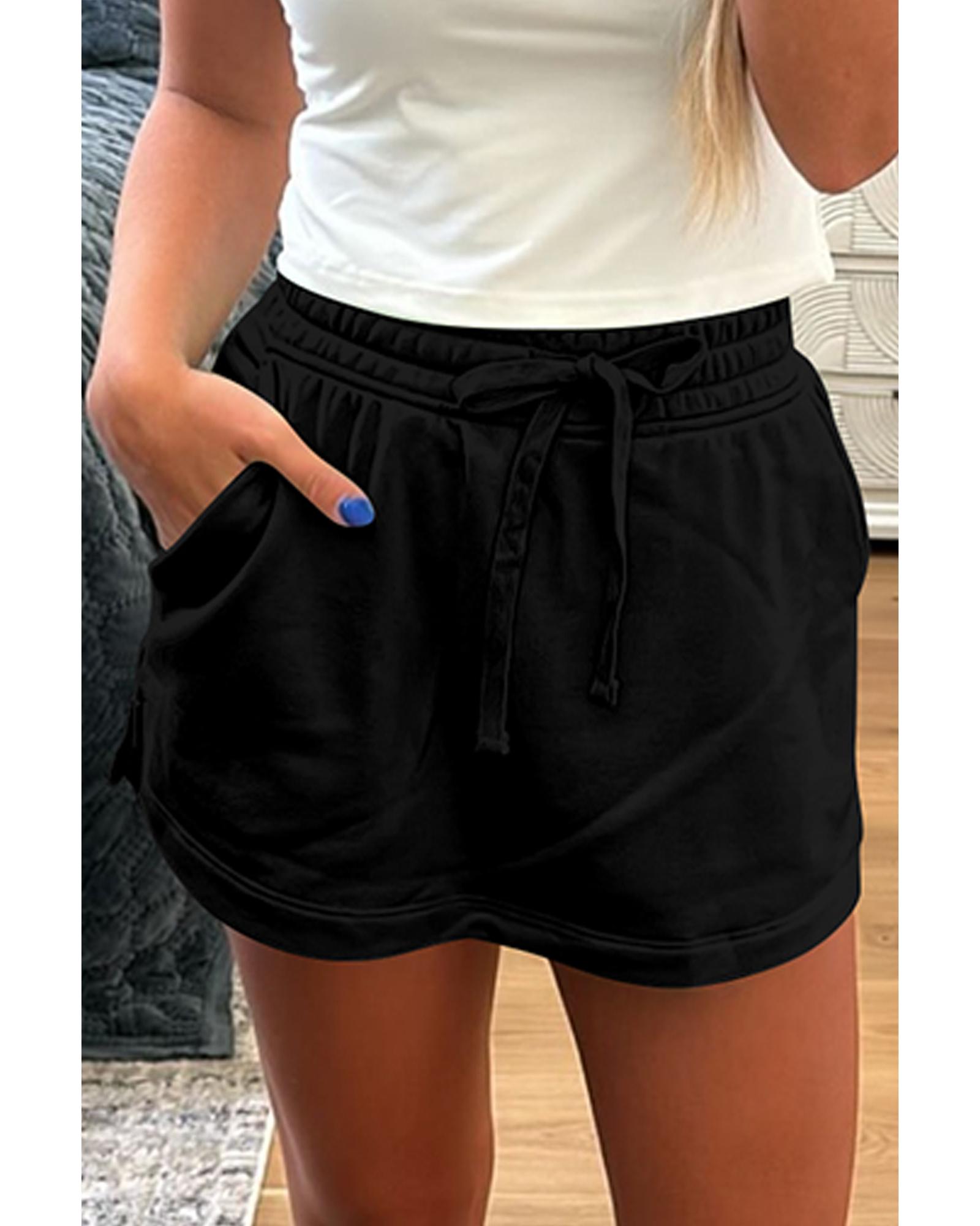 V539-AZEXDC731890-P2-L-202508302125-00 Black French Terry Drawstring Mini Skort with Pockets - L - Image 1