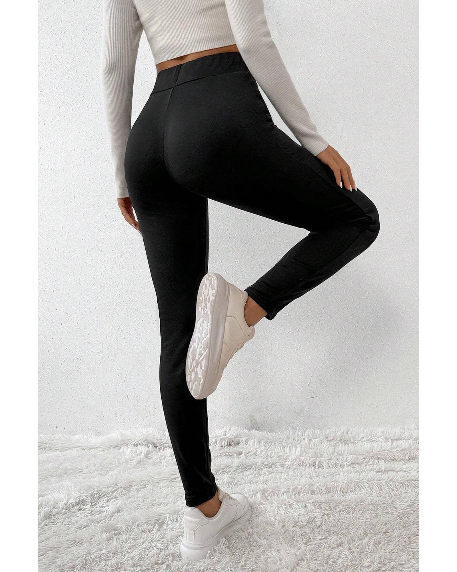 V539-AZEXDC761488-P2-S-202506150745-00 Black Crossed Waist Seamed Leg Thermal Leggings - S - Image 1