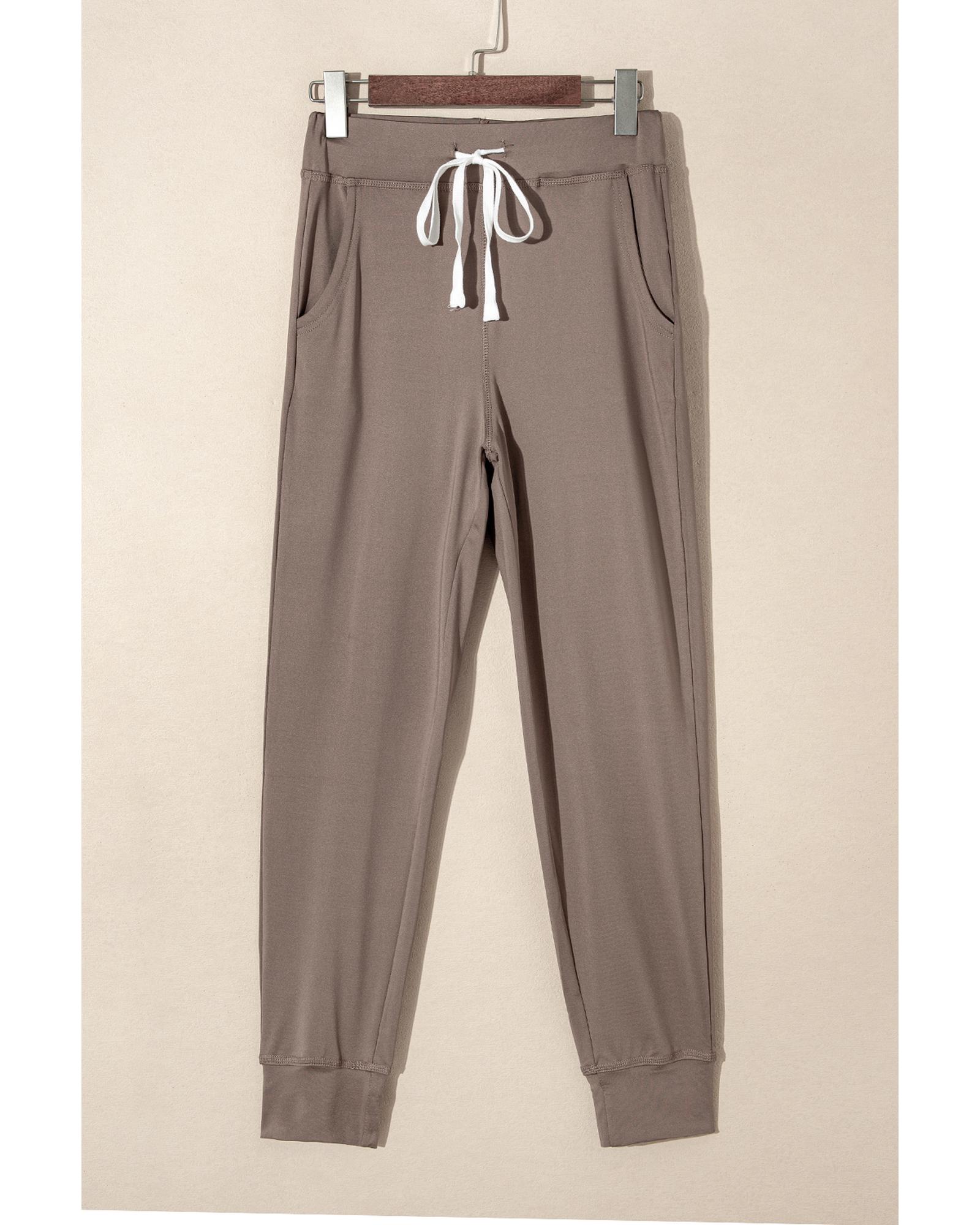 V539-AZEXDC7711553-P5017-L-202508282020-00 Dark Brown Drawstring Waist Pocketed Joggers - L - Image 1
