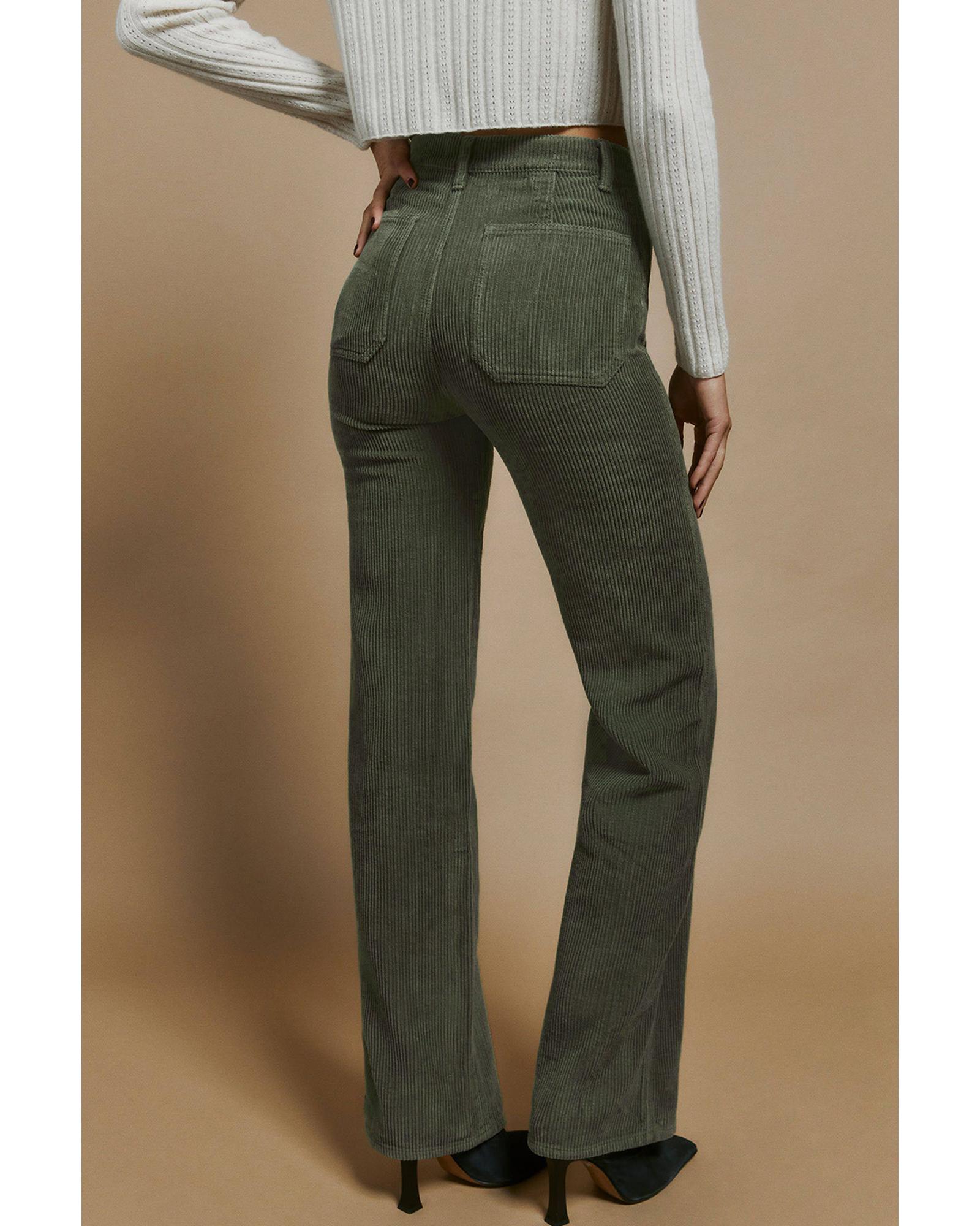 V539-AZEXDC7712044-9-S-202509010205-00 Azura Exchange Green High Waist Square Pockets Corduroy Pants - S - Image 1