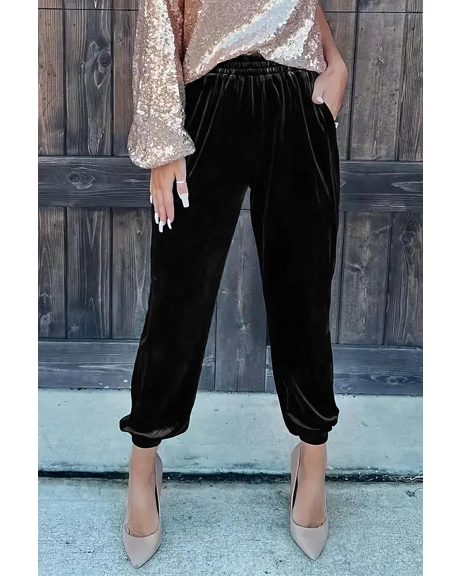 V539-AZEXDC7712270-2-S-202509010220-00 Azura Exchange Luxurious Velvet Jogger Pants - S - Image 1