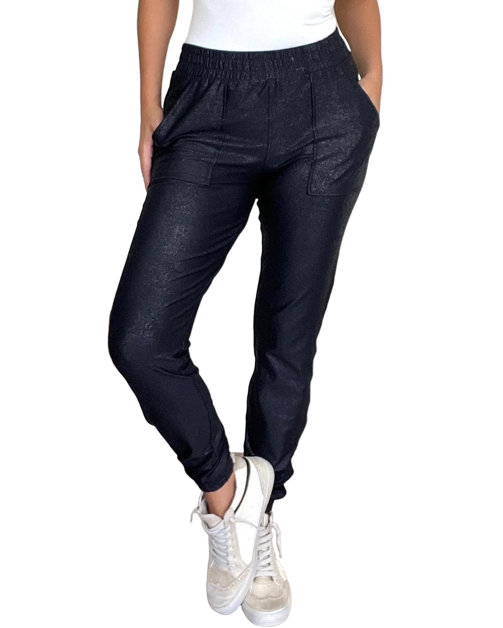 V539-AZEXDC7712367-P2-S-202508281855-00 Black Elastic Waist Pocketed Pebble Joggers - S - Image 1