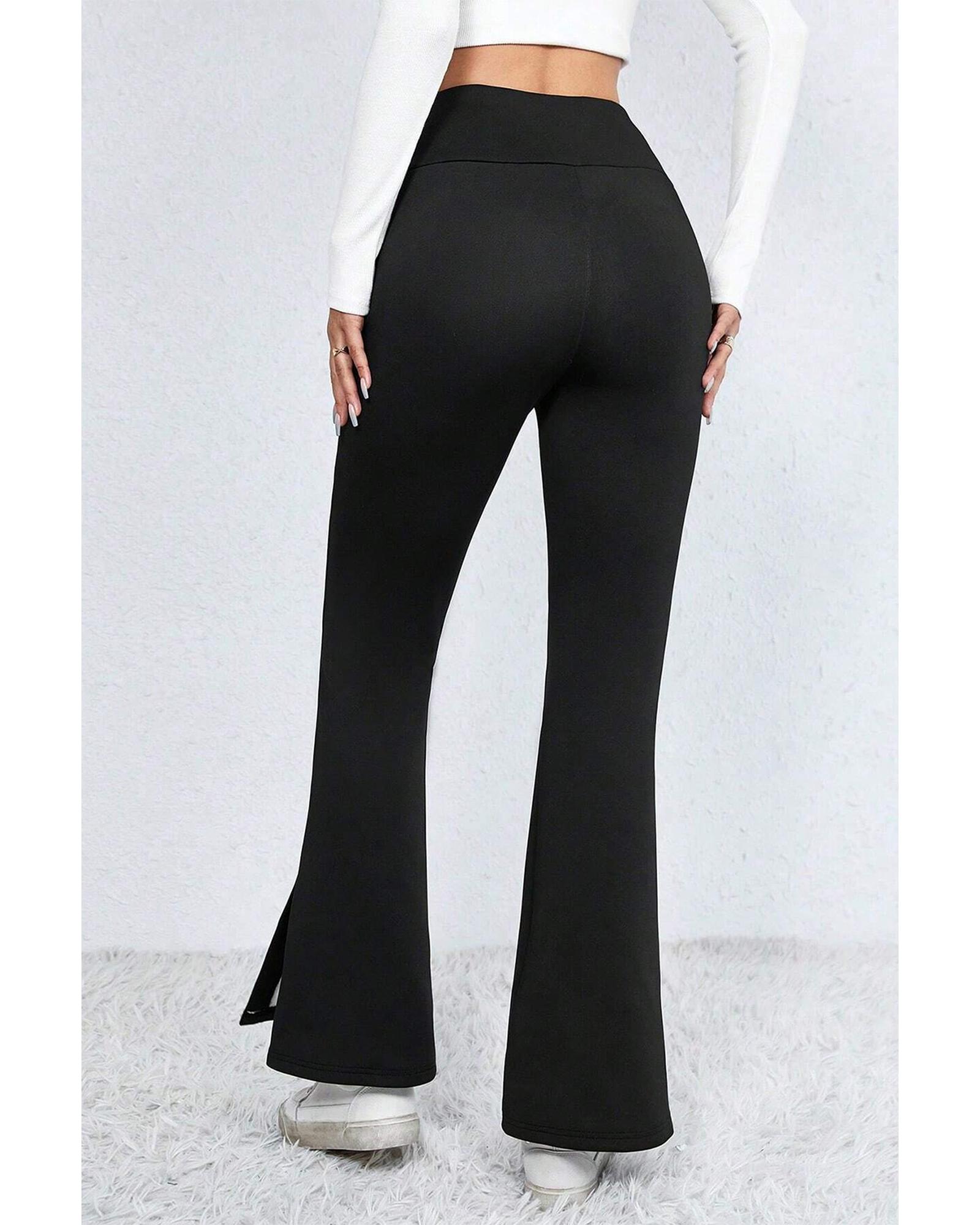 V539-AZEXDC7712921-P2-M-202508310110-00 Black Thermal Lined Split Flare Leg Pants - M - Image 1