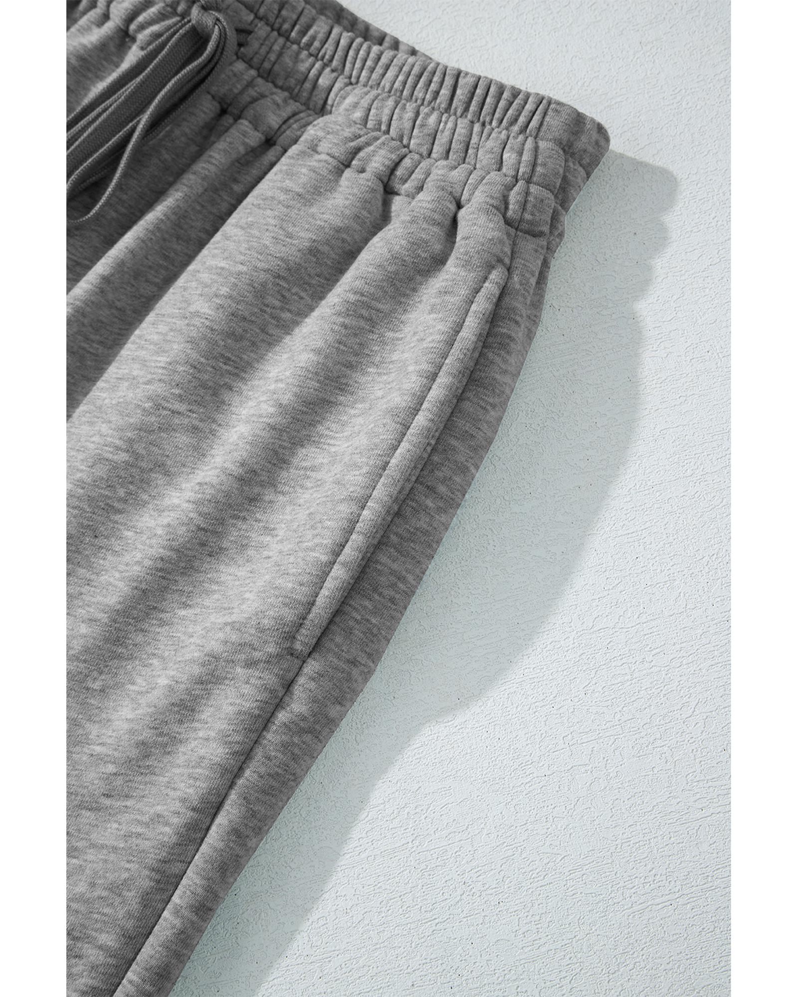 V539-AZEXDC7713058-P1011-M-202508301910-00 Light Grey Solid Color Fleece Lined Drawstring Waist Casual Pants - M - Image 1