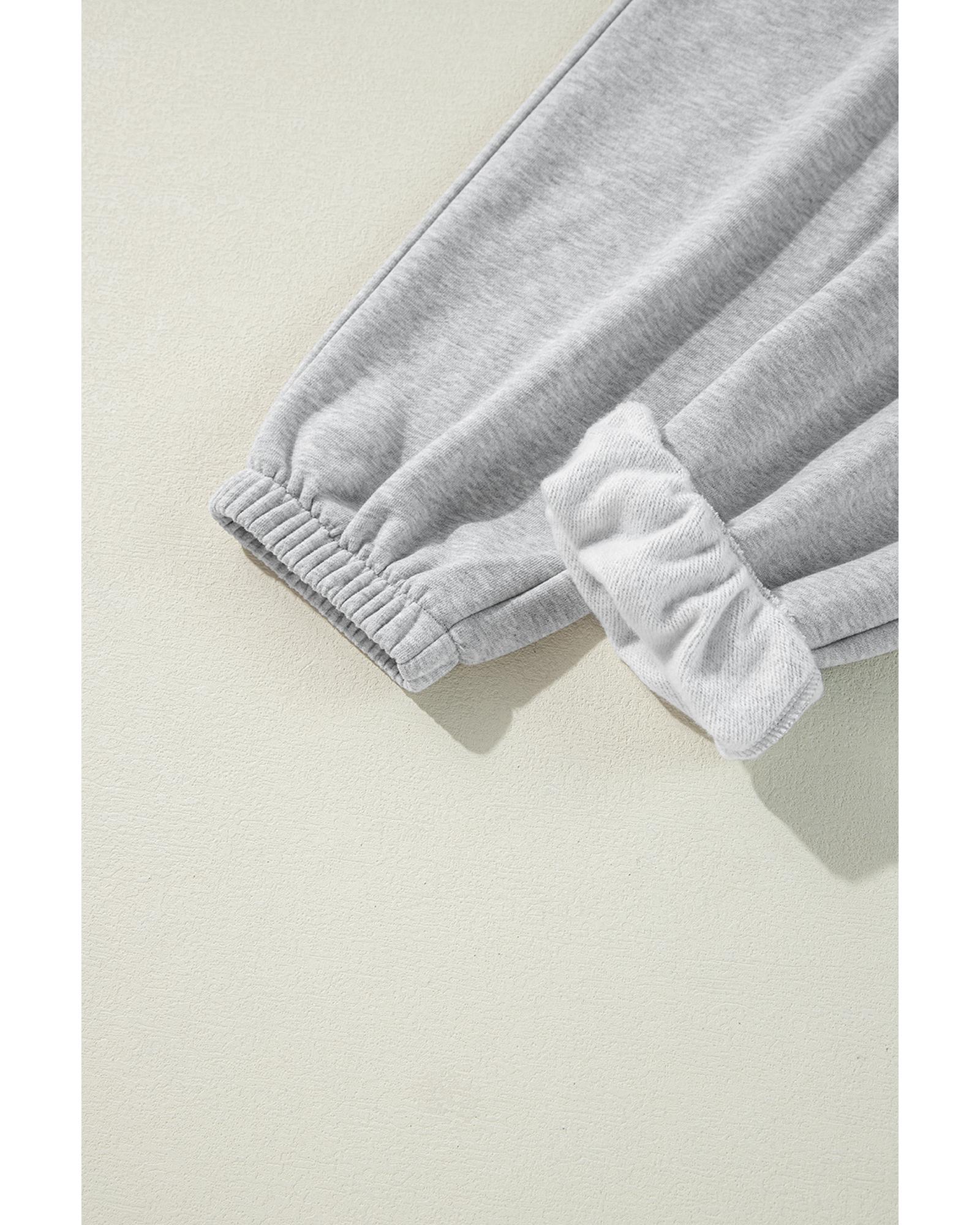 V539-AZEXDC7713059-P1011-M-202508301920-00 Light Grey Solid Color Fleece Lined Drawstring Waist Joggers - M - Image 1