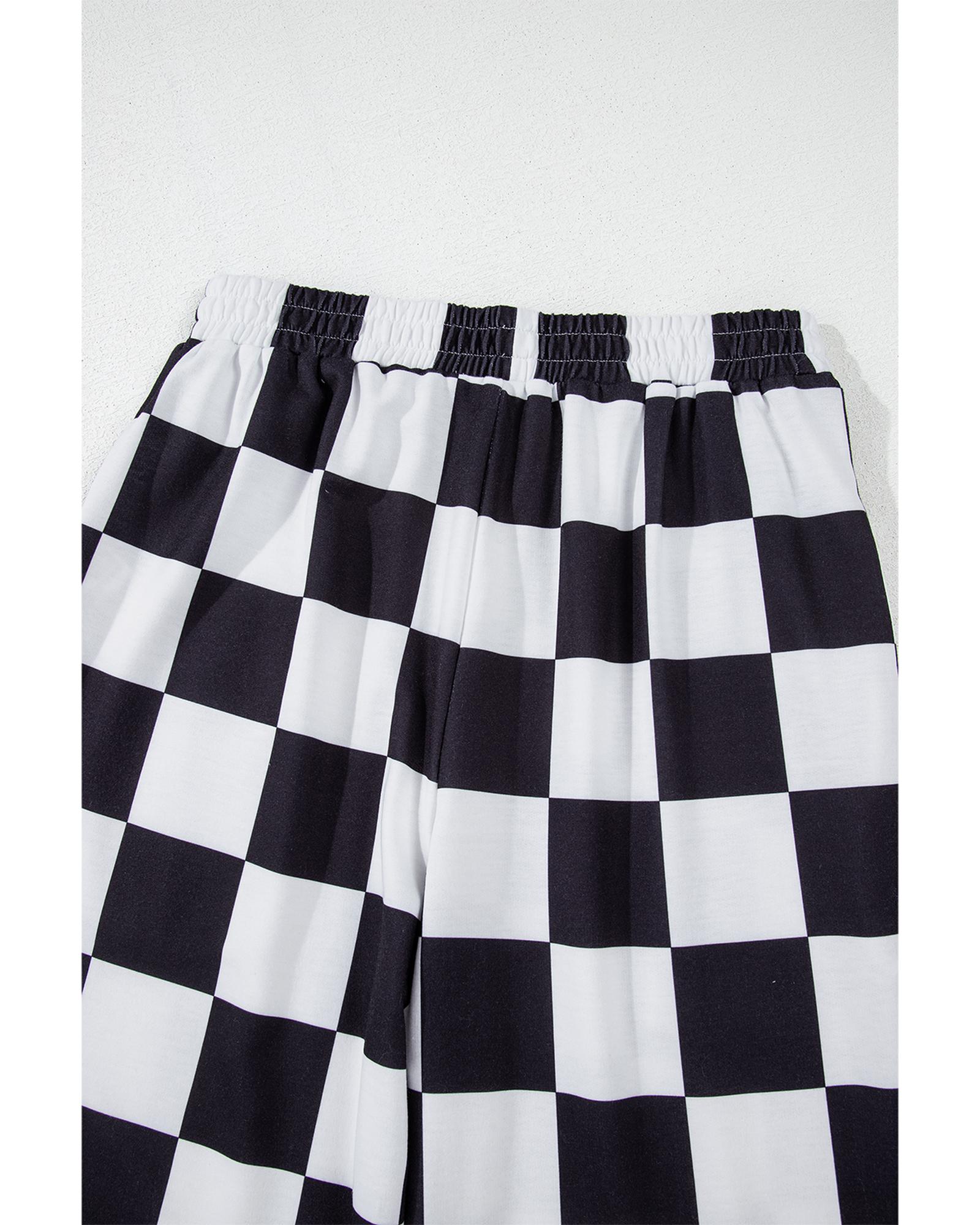 V539-AZEXDC7713185-P220-XL-202508301405-00 Black Checkerboard Elastic Waist Pocketed Joggers - XL - Image 1