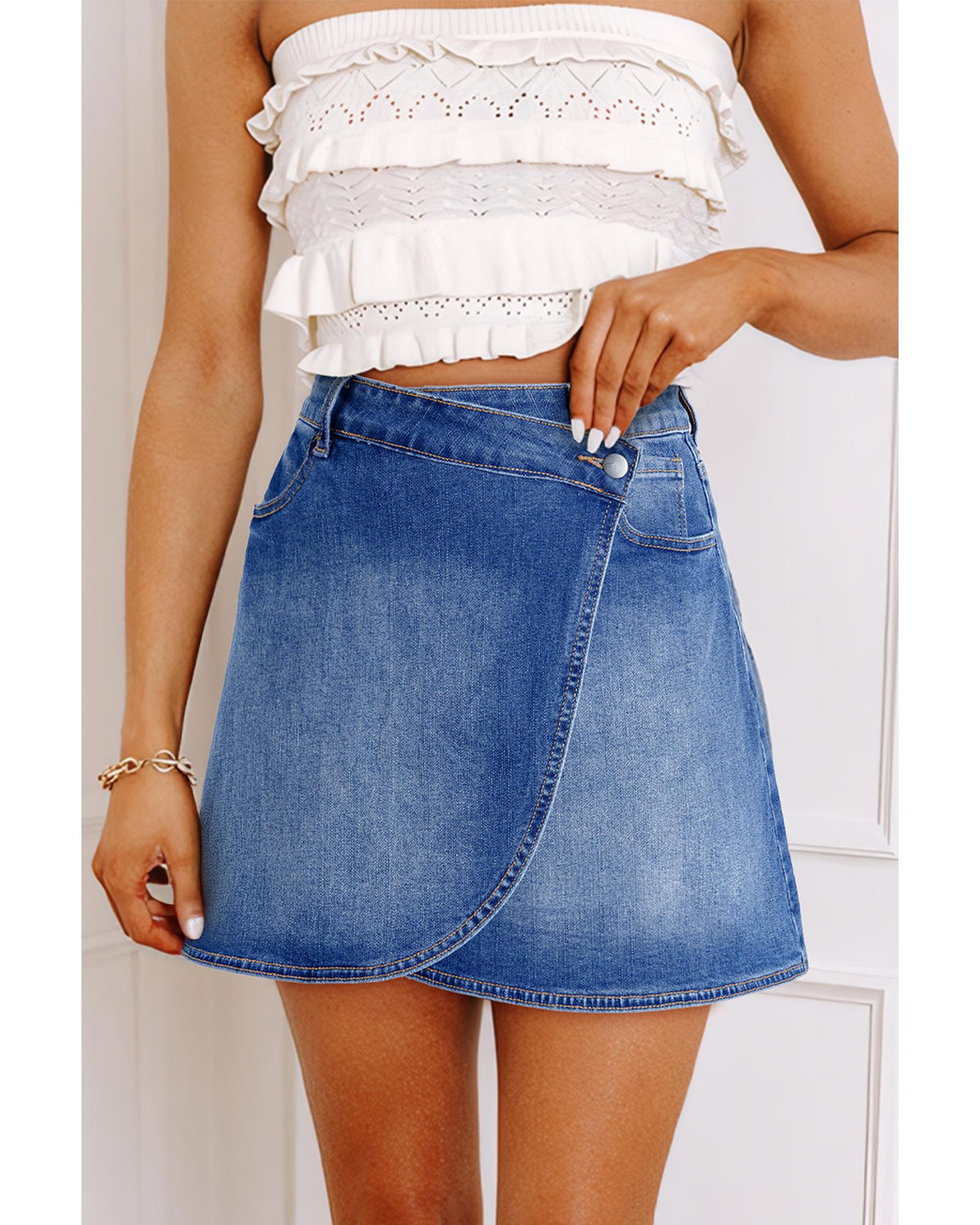 V539-AZEXDC7811190-P604-S-202506150932-00 Ashleigh Blue Wrapped Crossed Waist Denim Mini Skirt - S - Image 1