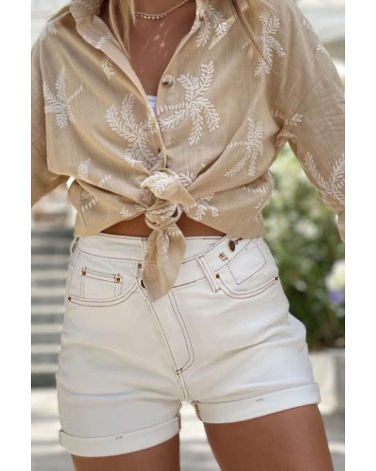 V539-AZEXDC7831589-P1-10-202508310135-00 White Asymmetric Waist Design Stylish Denim Shorts - 10 US - Image 1