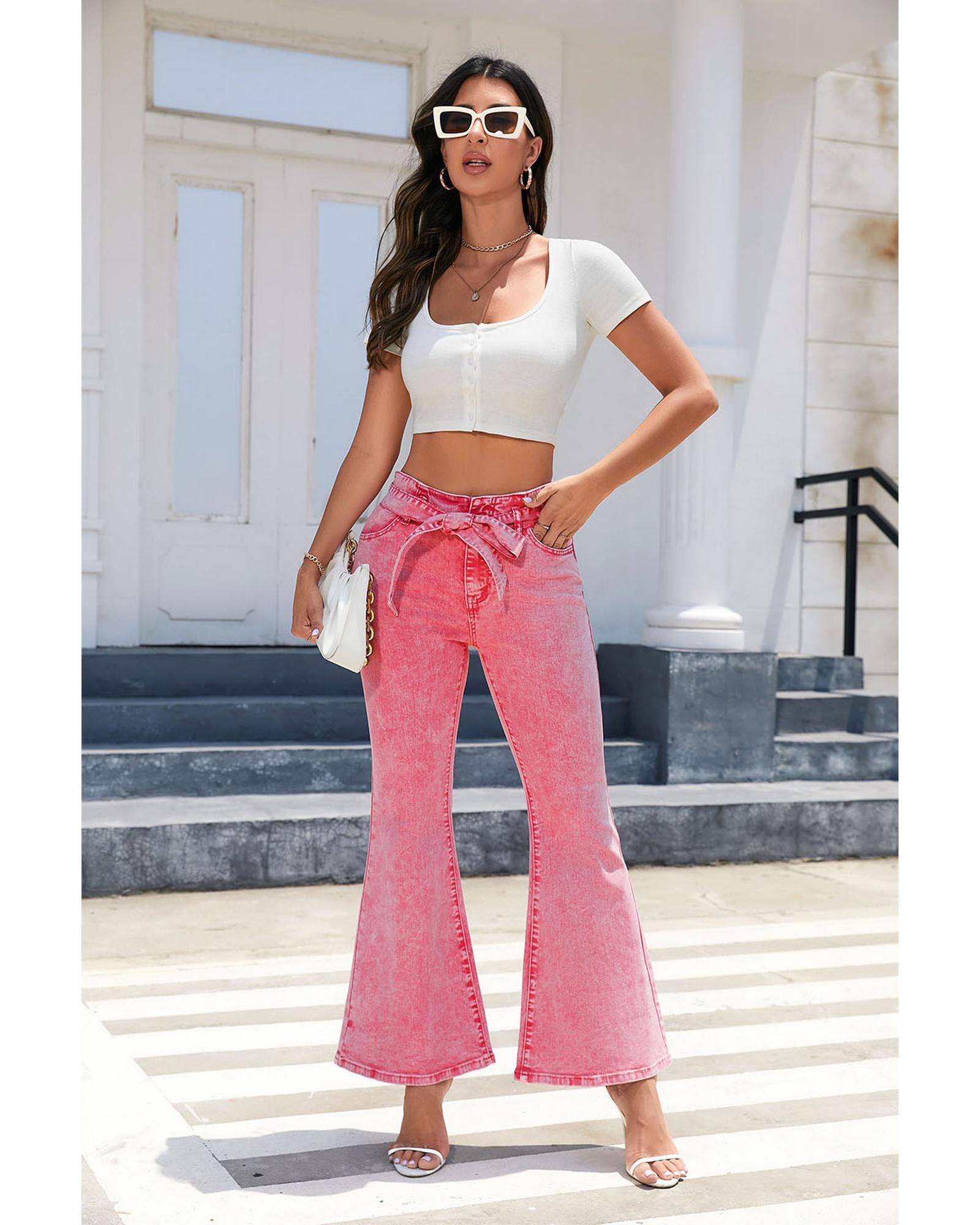 V539-AZEXDC7873355-10-14-202508290810-00 Azura Exchange High Waist Flare Leg Front Knot Jeans - 14 US - Image 1