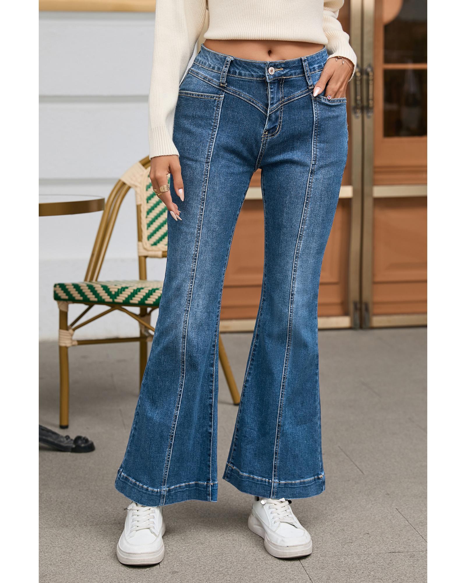 V539-AZEXDC7873920-5-12-202508290755-00 Azura Exchange High Waist Flare Jeans with Seam Stitching and Pockets - 12 US - Image 1