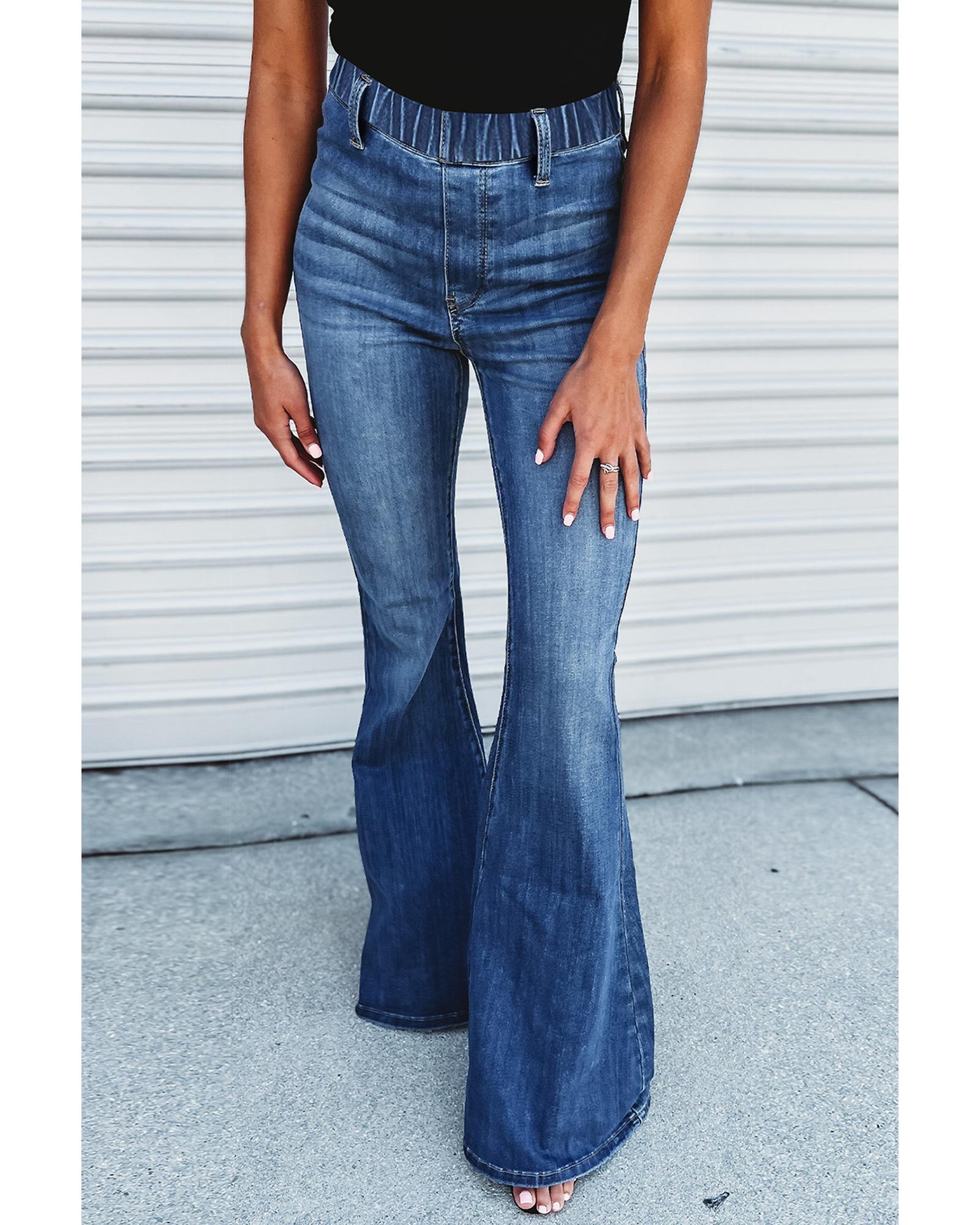 V539-AZEXDC7874213-5-14-202508280945-00 Blue Elastic High Waist Flare Jeans - 14 US - Image 1
