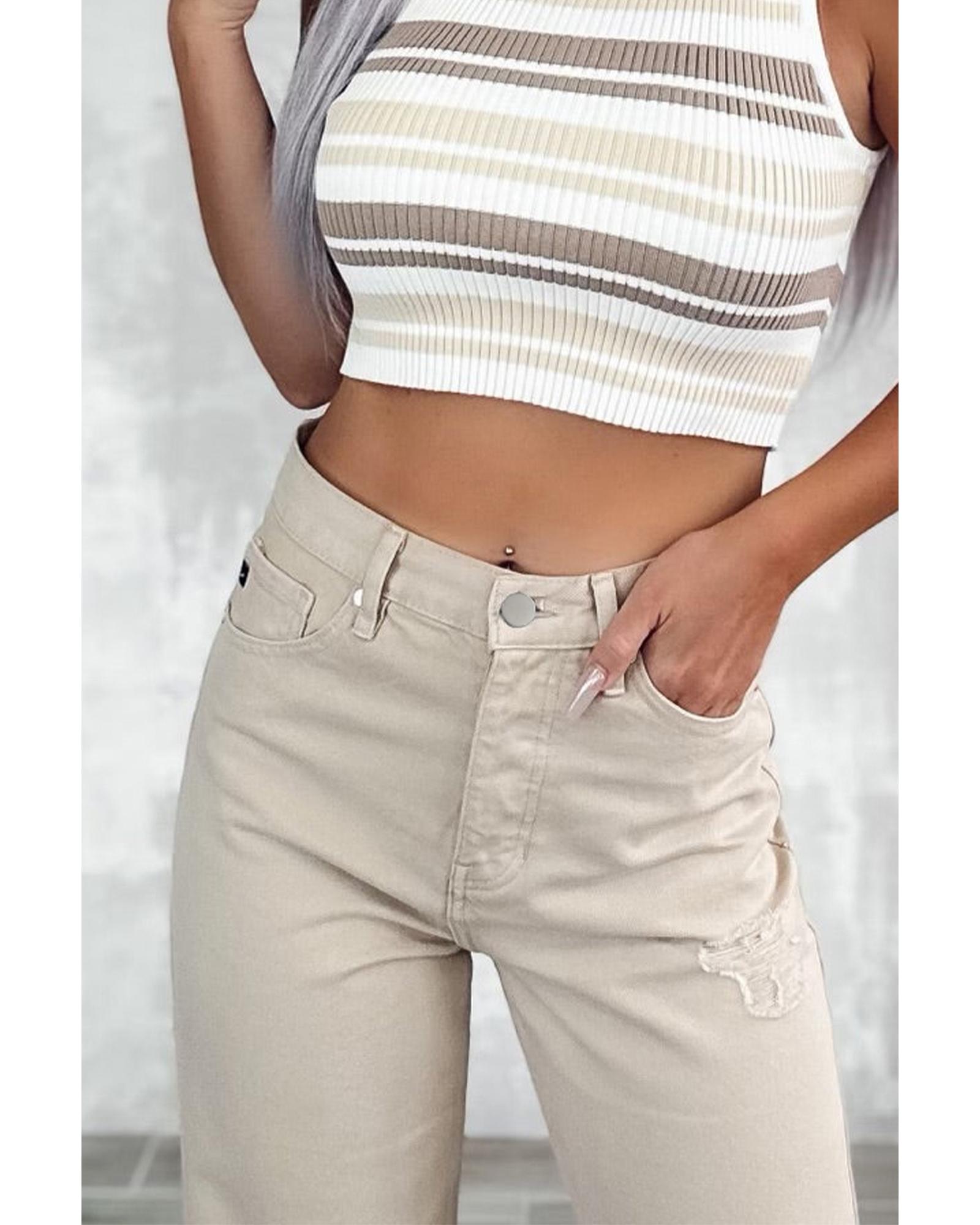 V539-AZEXDC7874295-16-16-202508291630-00 Khaki High Waist Ripped Wide-Leg Jeans - 16 US - Image 1