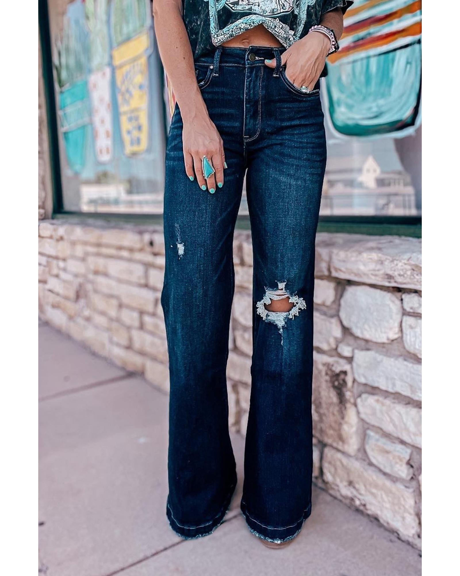 V539-AZEXDC7874591-P705-10-202506151125-00 Real Teal High Rise Ripped Bell Bottom Jeans - 10 US - Image 1