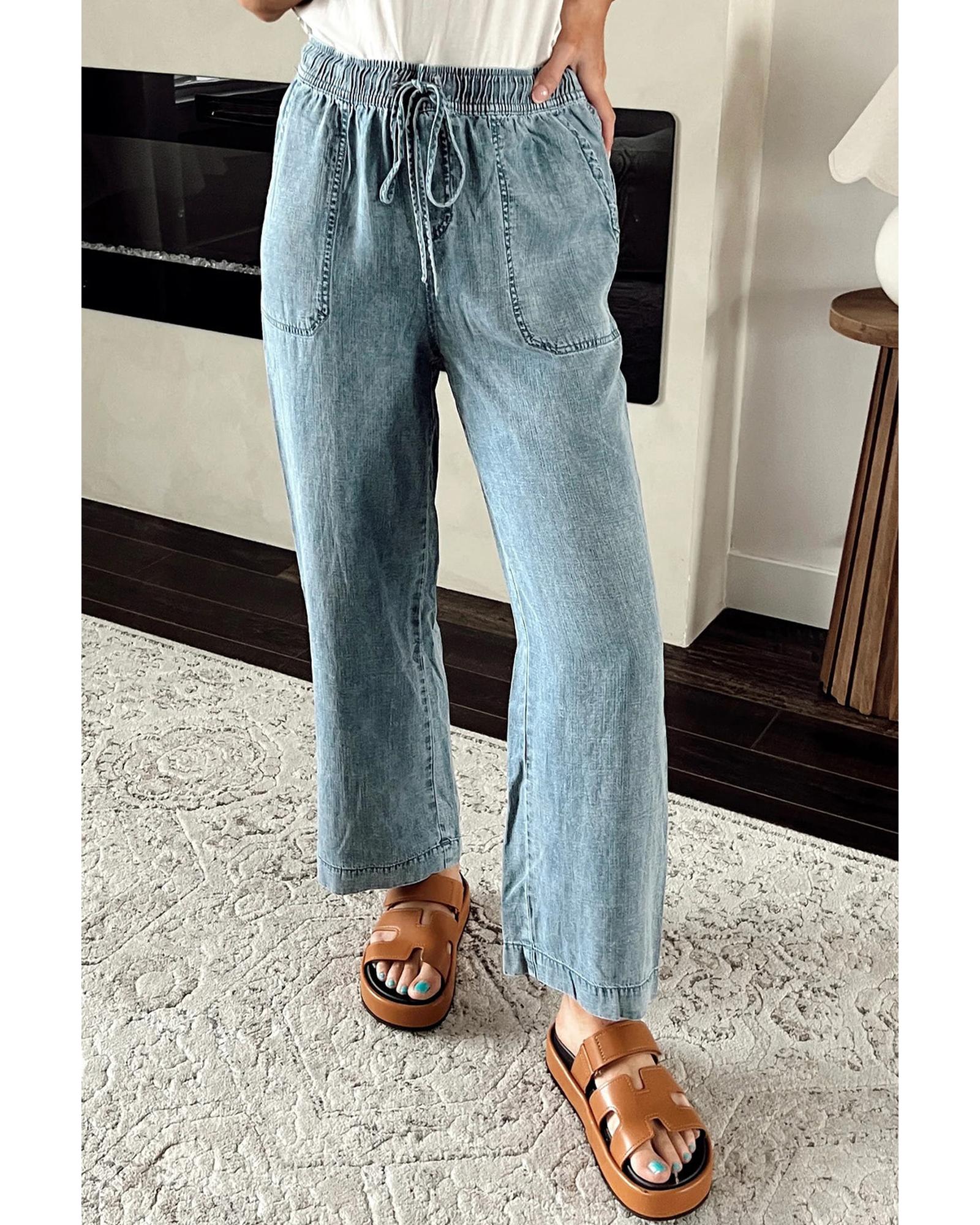 V539-AZEXDC7874972-P1204-12-202508280935-00 Myosotis Mineral Wash Drawstring Waist Loose Straight Denim Pants - 12 US - Image 1