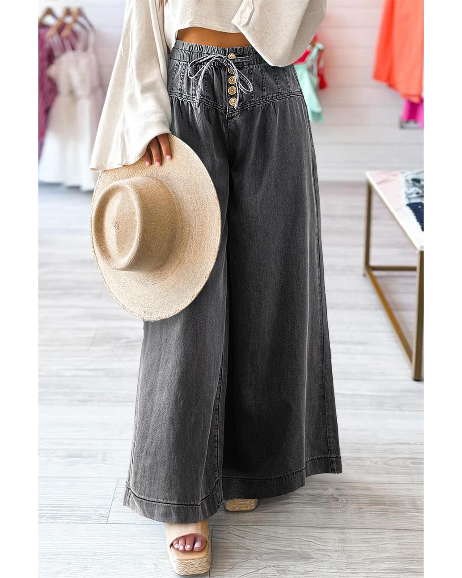 V539-AZEXDC7875043-P4011-16-202508290025-00 Carbon Grey Mineral Wash Button Fly Waist Wide Leg Jeans - 16 US - Image 1