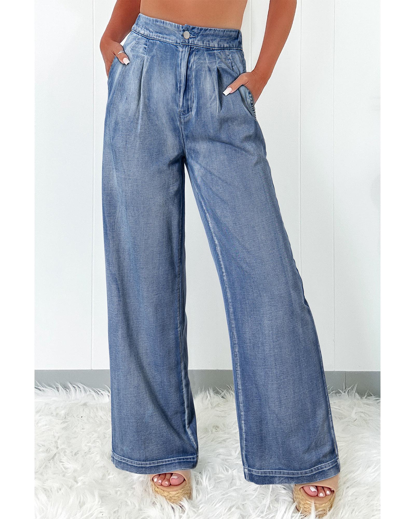 V539-AZEXDC7875067-P704-6-202508302150-00 Dusk Blue Acid Wash Wide Leg High Waist Jeans - 6 US - Image 1