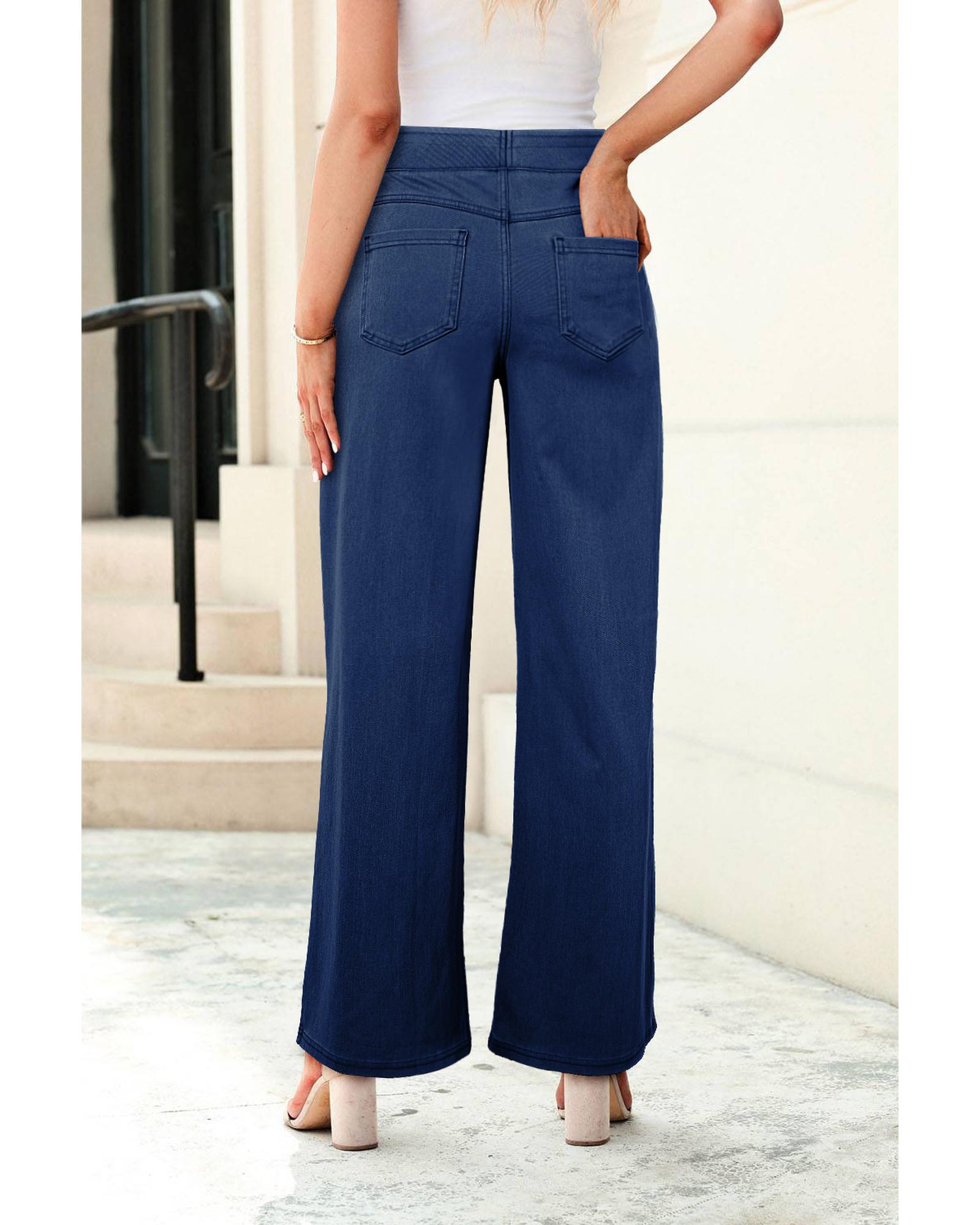 V539-AZEXDC7875071-P905-M-202508302040-00 Sail Blue Medium Wash Straight Leg Loose Casual Jeans - M - Image 1