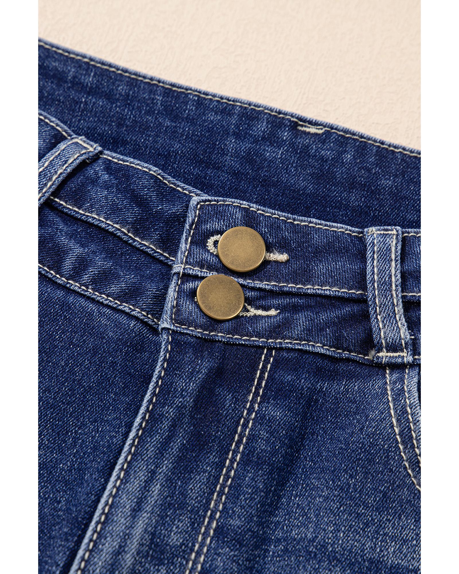 V539-AZEXDC7875095-P905-8-202508301615-00 Sail Blue High Rise Dual Button Distressed Raw Hem Flared Jeans - 8 US - Image 1