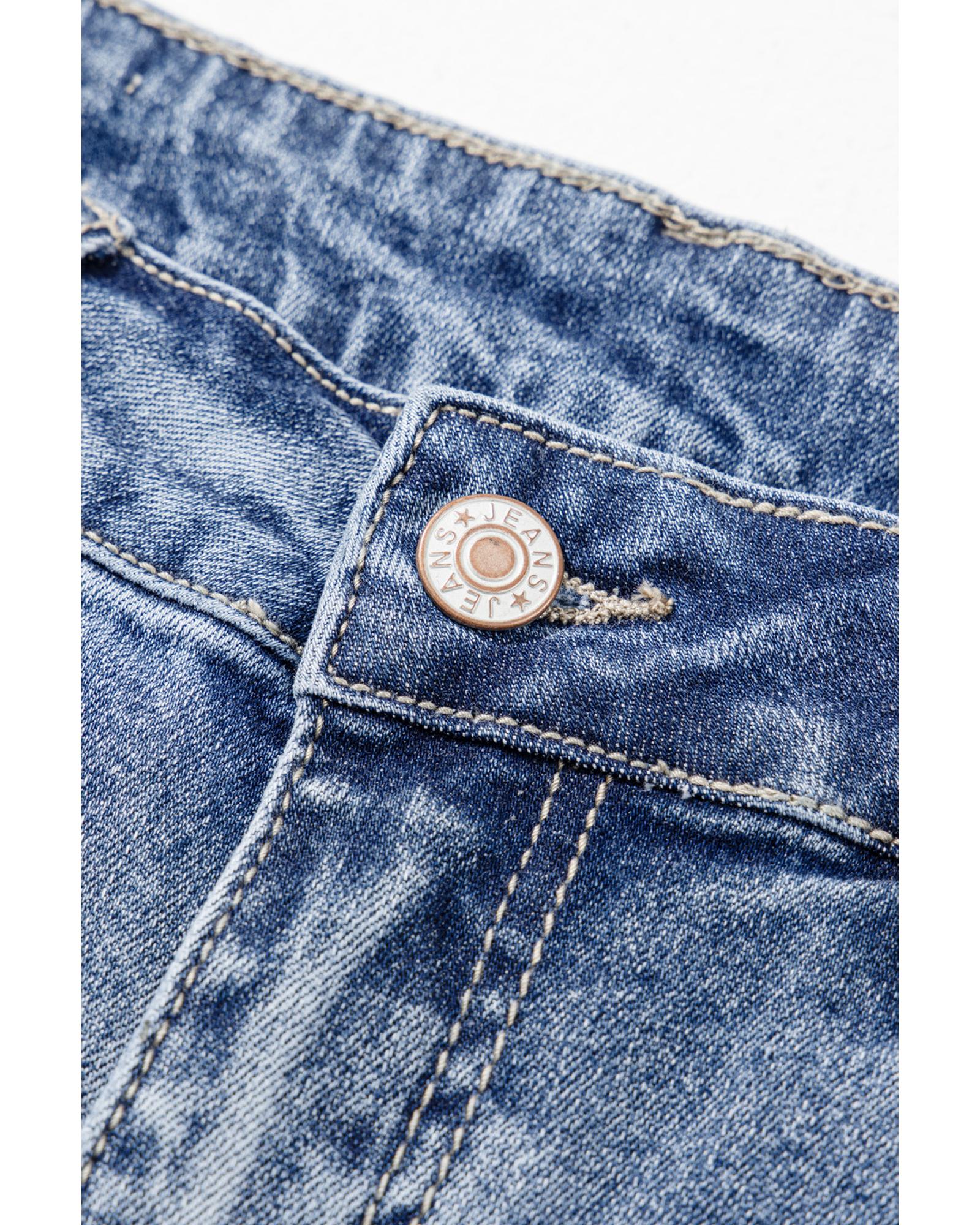 V539-AZEXDC7875099-P704-14-202508302105-00 Dusk Blue High Rise Ripped Distressed Hem Flared Jeans - 14 US - Image 1