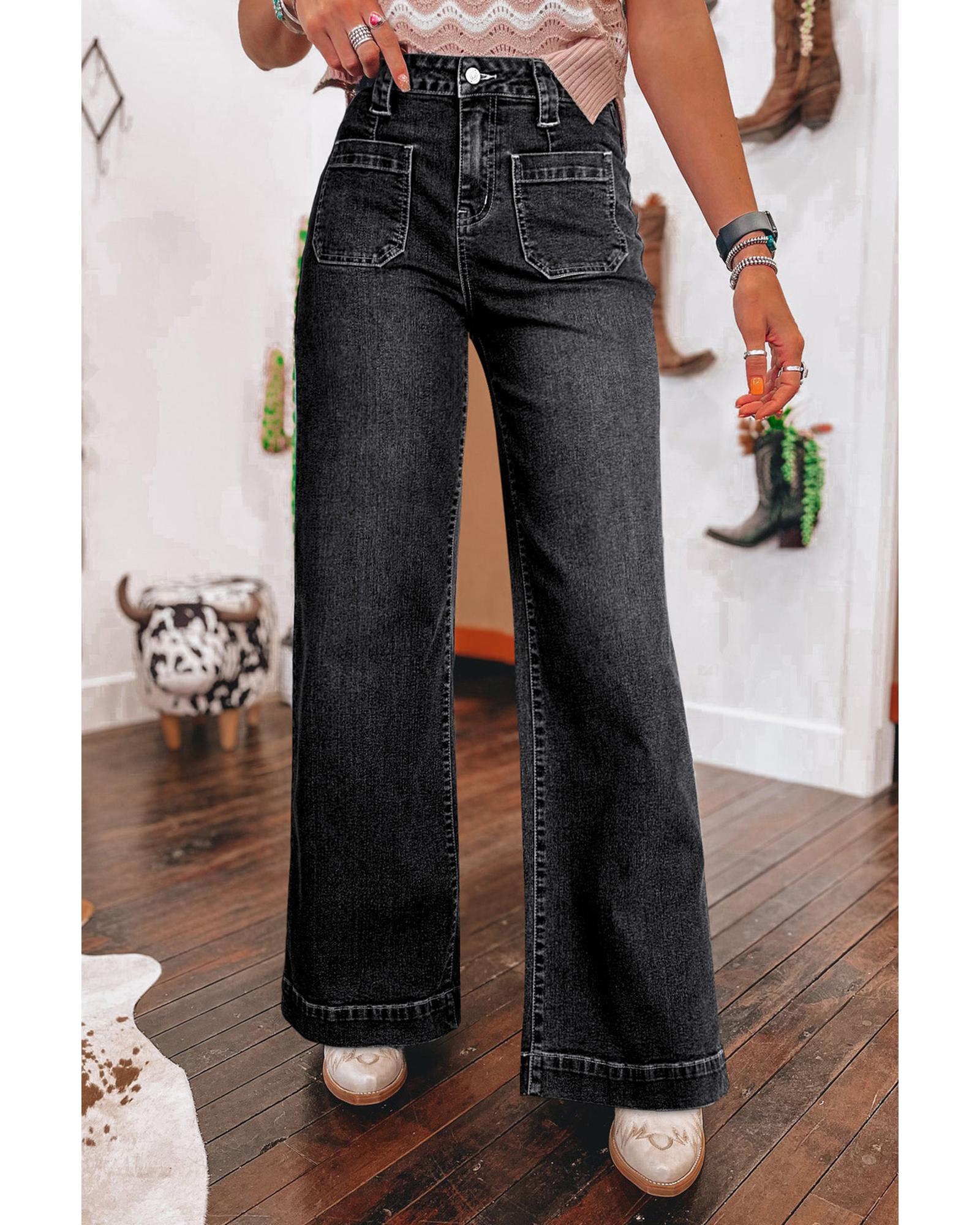 V539-AZEXDC7875118-P2-16-202508302150-00 Black Wide Leg Pocketed High Waist Jeans - 16 US - Image 1