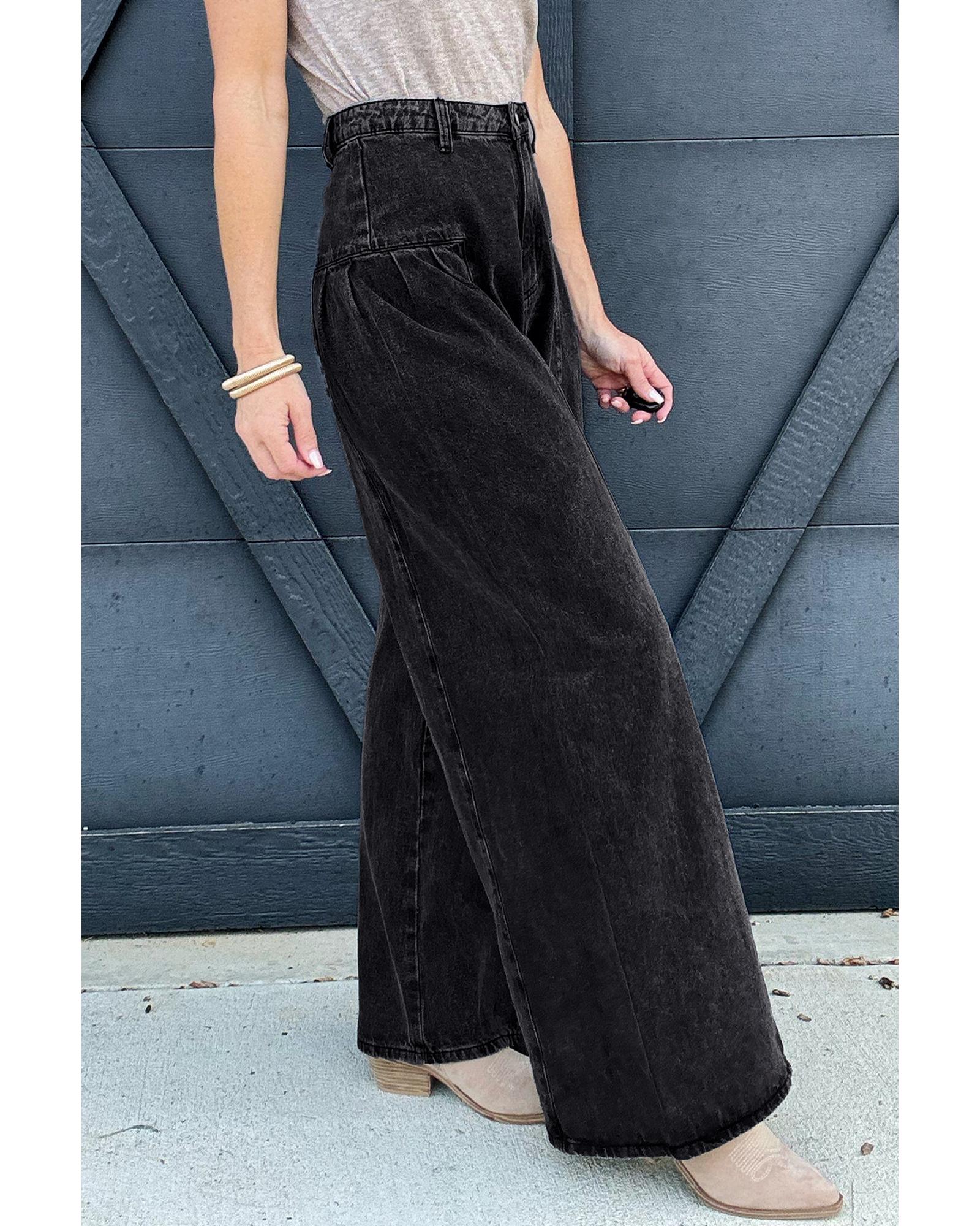 V539-AZEXDC7875307-P2011-6-202506151135-00 Dark Grey Pleated Wide Leg Mineral Wash Denim Pants - 6 US - Image 1