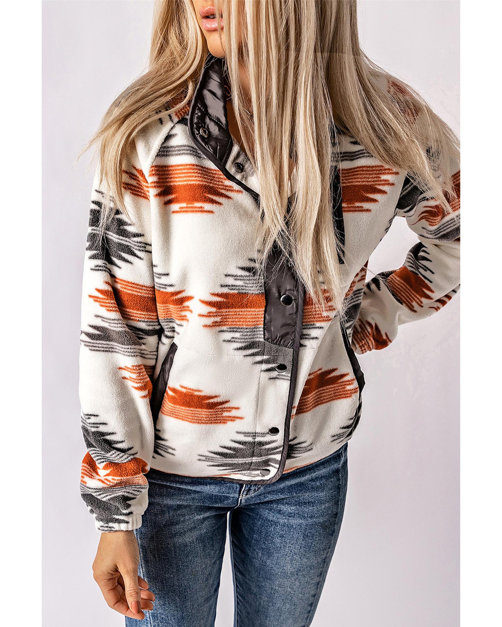 V539-AZEXDC8512585-11-XL-202508291240-00 Gray Western Aztec Snap Buttoned Fleece Jacket - XL - Image 1
