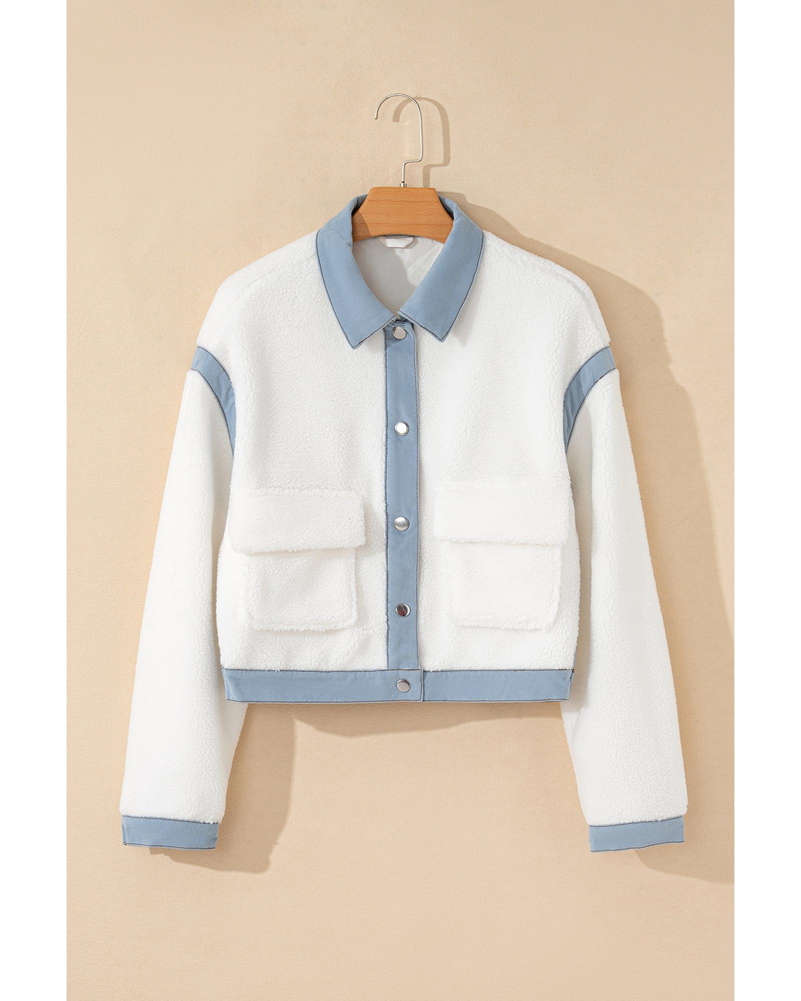V539-AZEXDC8513319-P1-XL-202508302330-00 White Contrast Trim Buttoned Sherpa Jacket - XL - Image 1
