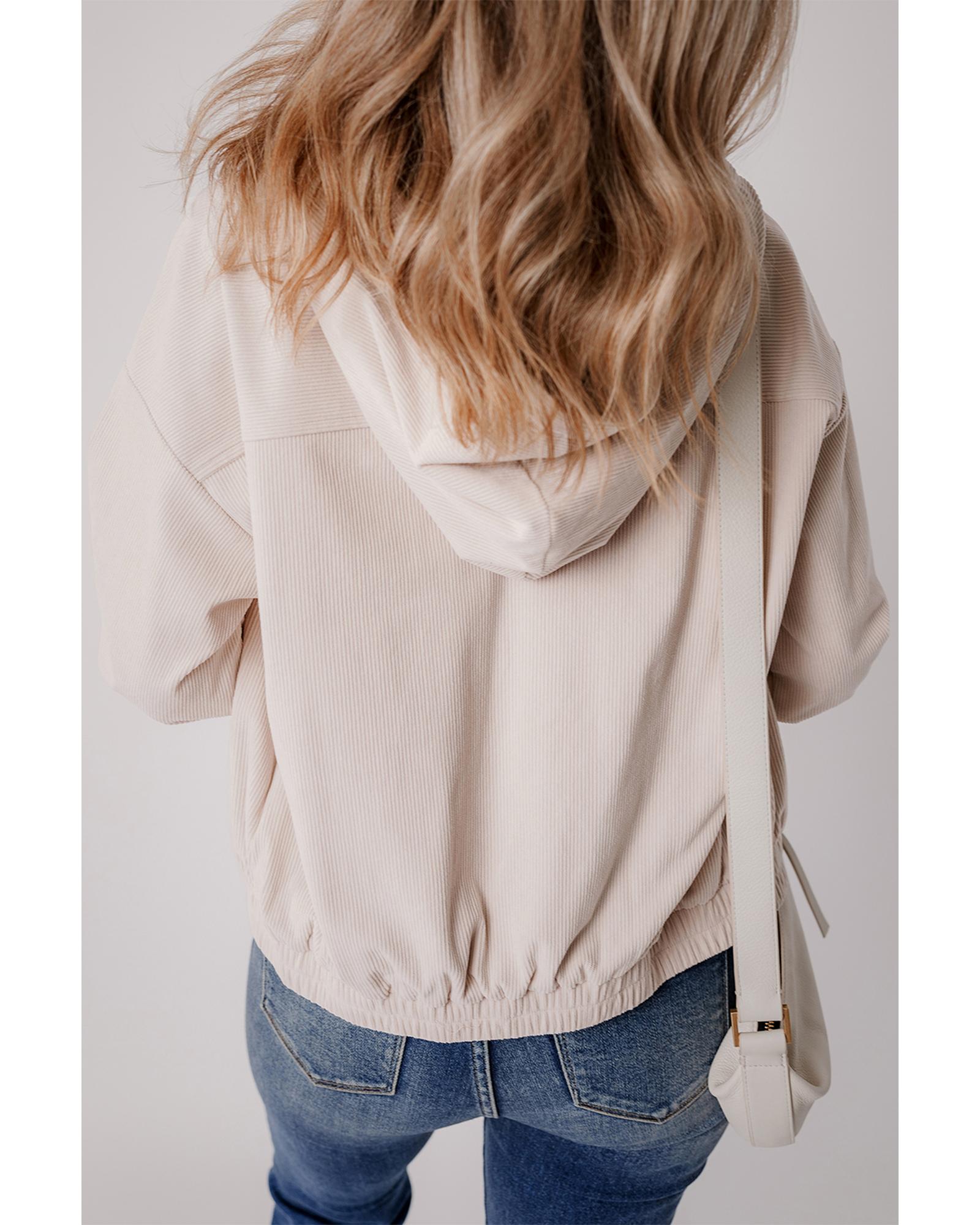 V539-AZEXDC8513332-P101-XL-202508282120-00 White Corduroy Drawstring Hooded Pocket Zip Up Jacket - XL - Image 1