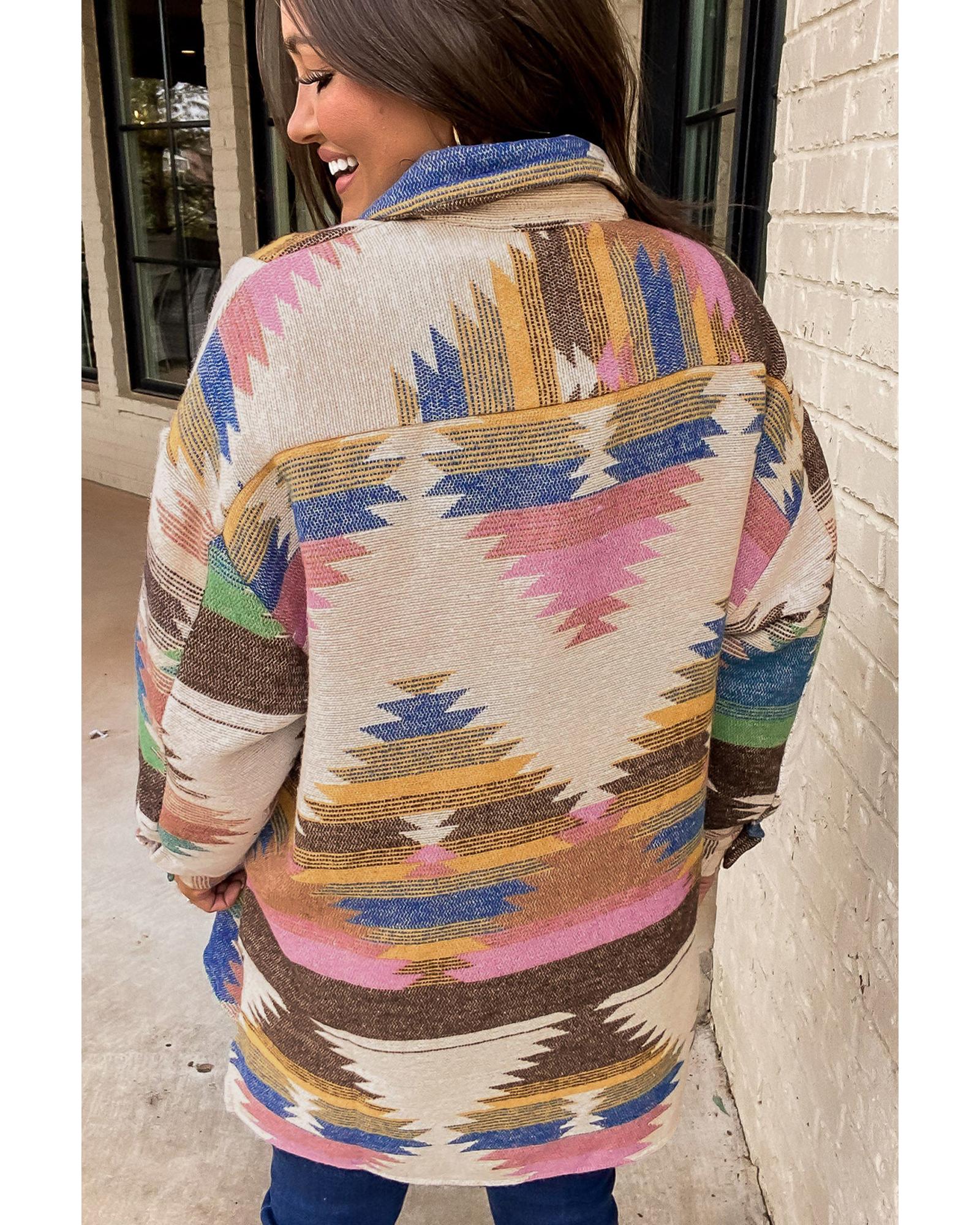 V539-AZEXDC8513354-P122-XL-202508291755-00 White Aztec Print Button Up Shacket - XL - Image 1