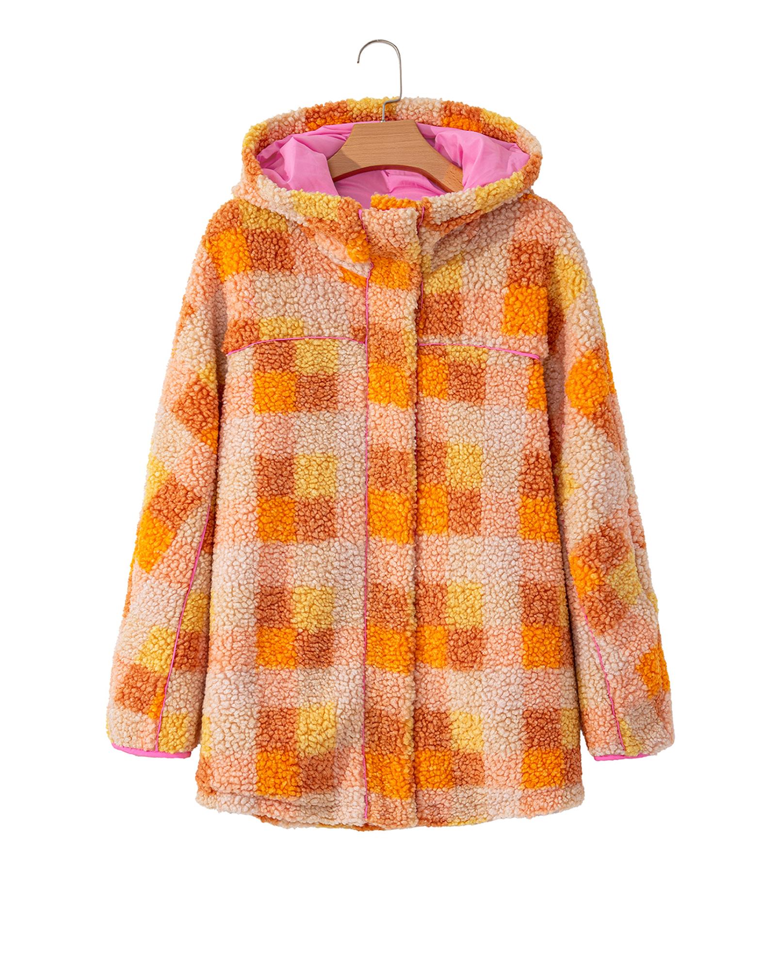 V539-AZEXDC8513409-P1420-M-202508280900-00 Orange Checkered Sherpa Hooded Jacket - M - Image 1
