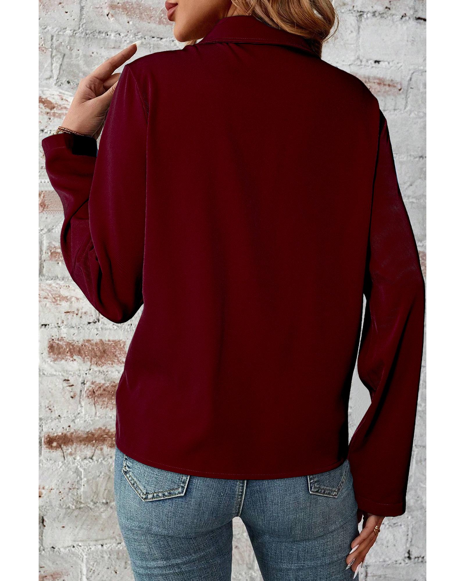 V539-AZEXDC8513419-P403-M-202508300530-00 Red Dahlia Collar Tab Sleeve Zip Up Flap Detail Jacket - M - Image 1