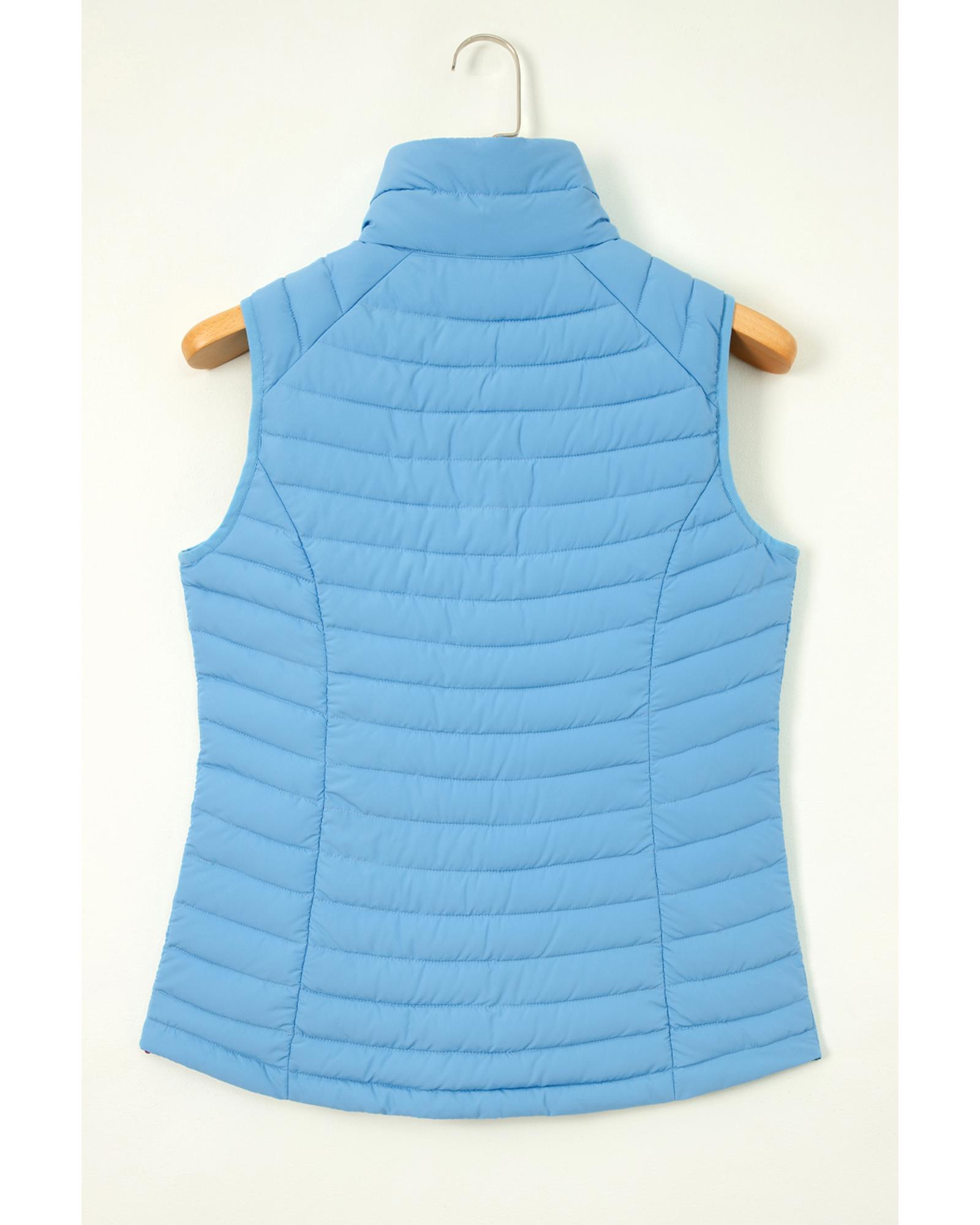 V539-AZEXDC853364-P304-XL-202508301110-00 Sky Blue Plush Collared Quilted Zipped Puffer Vest - XL - Image 1
